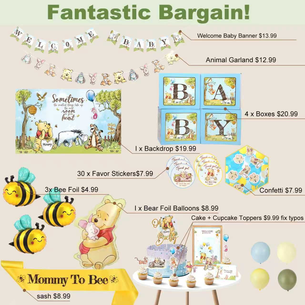 Regal Decorations Classic Winnie the Pooh Baby Shower Decorations for Boy (Blue, 271 Piece Set) jrxpk