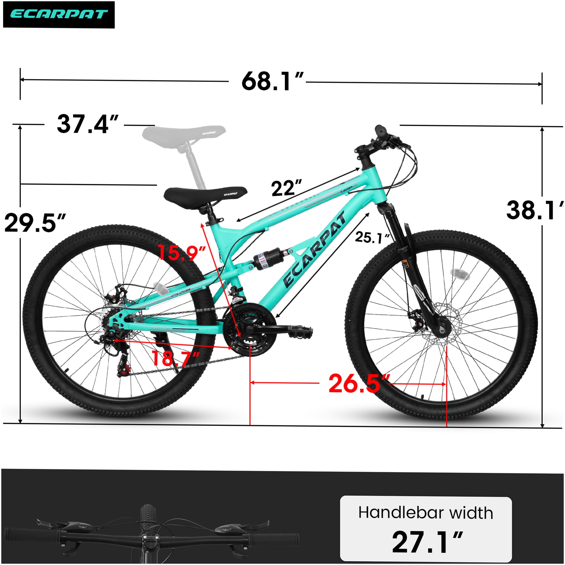 JERFIT 26 Inch Mountain Bike, 21-Speed All-Terrain Bicycle with Dual Suspension and Disc Brakes (Blue, 26 in) mt9mc