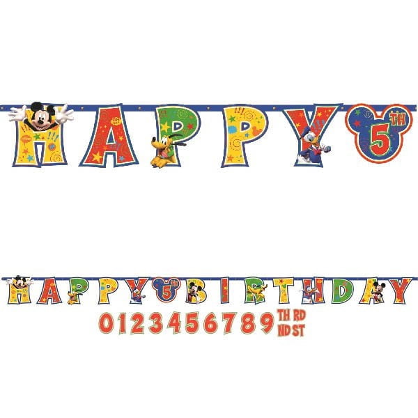 American Greetings Mickey Mouse Birthday Party Letter Banner (Multicolor, 10.5 ft) cok7i