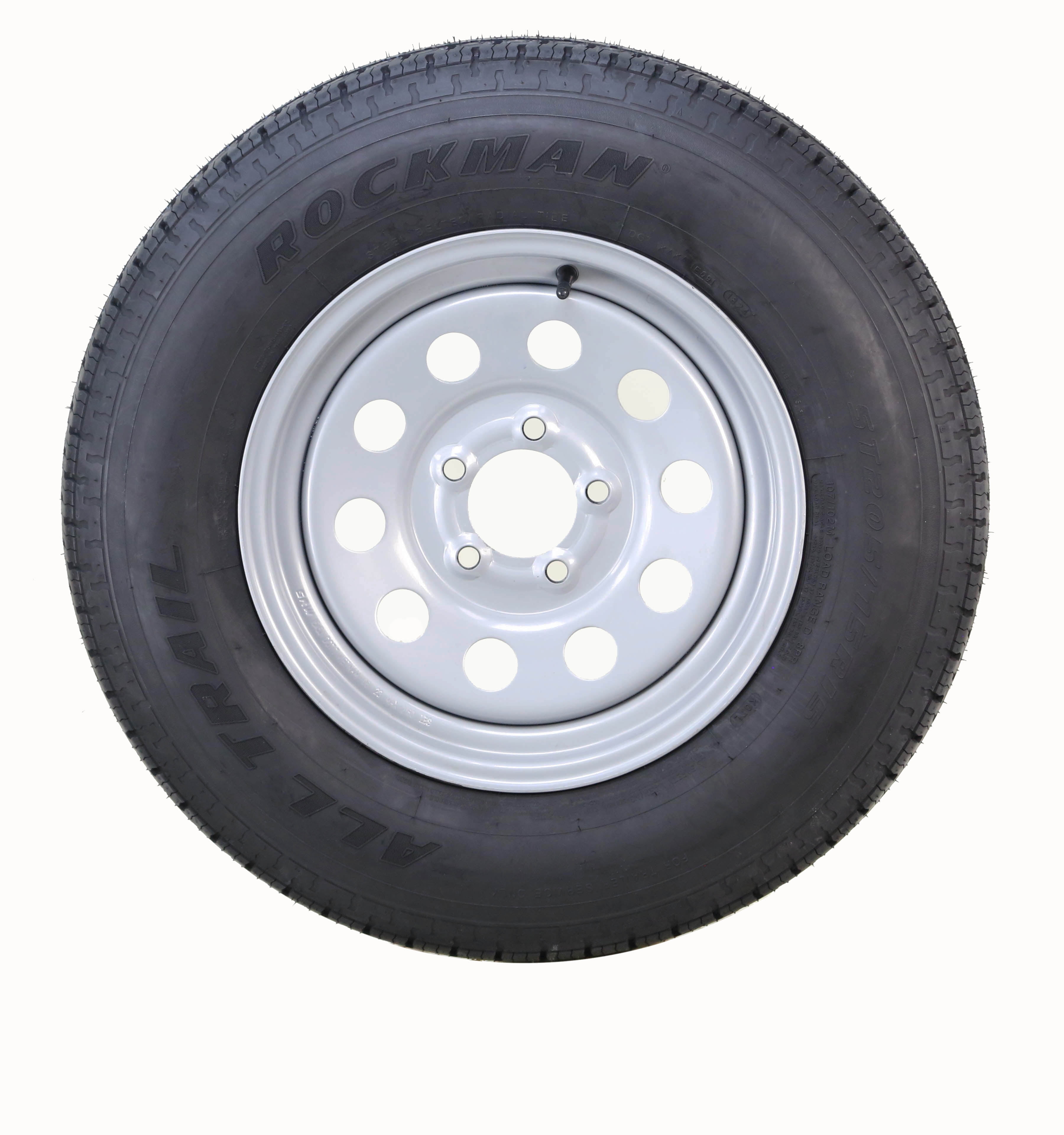 ROCKMAN Trailer Tire and Wheel Assembly (ST205/75R15, 8-Ply, 5 Lug on 5 in PCD, Silver) eul6u
