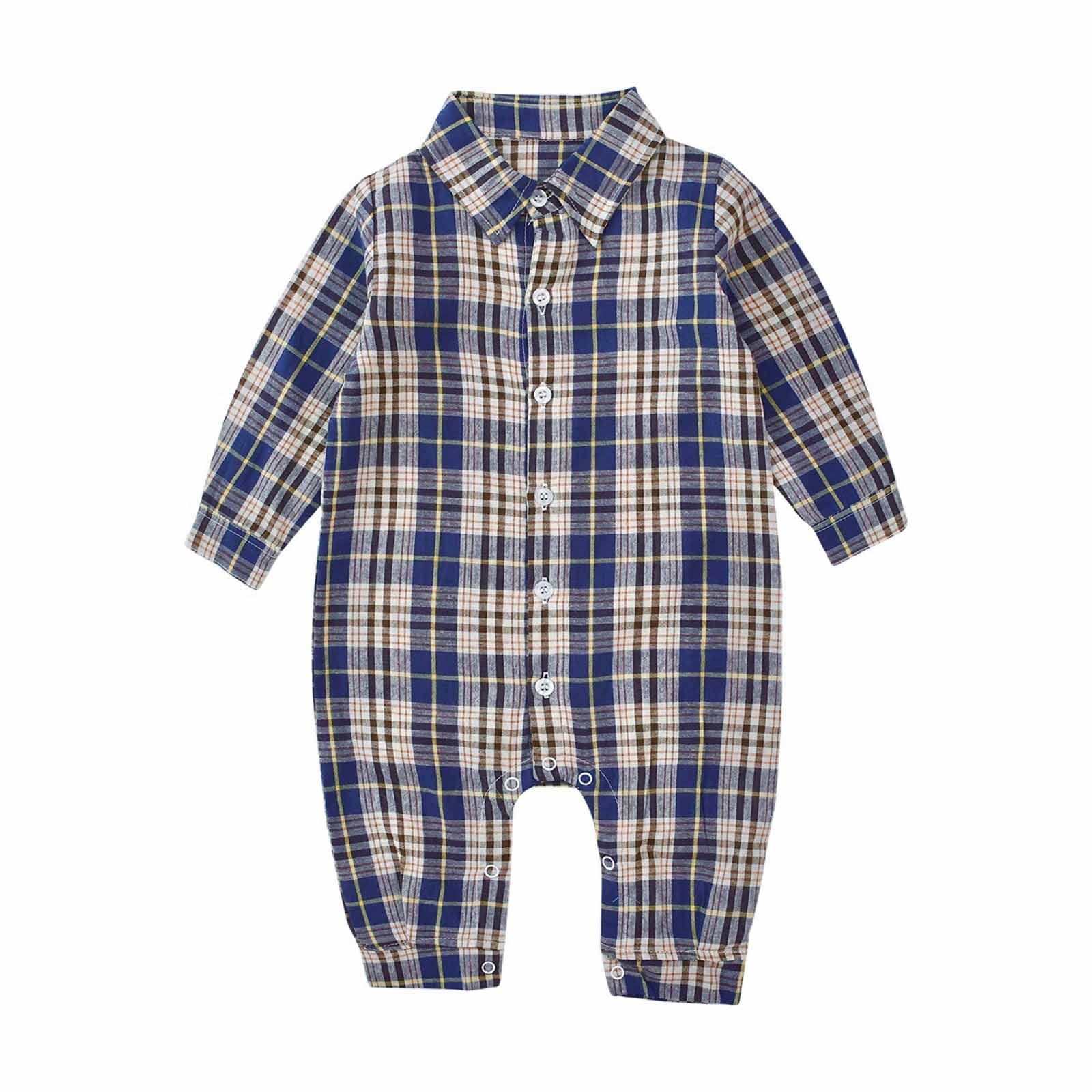 Darzheoy Infant Baby Long Sleeve Romper Plaid Lapel Jumpsuit (Blue, 0-6 Months) 3mncl