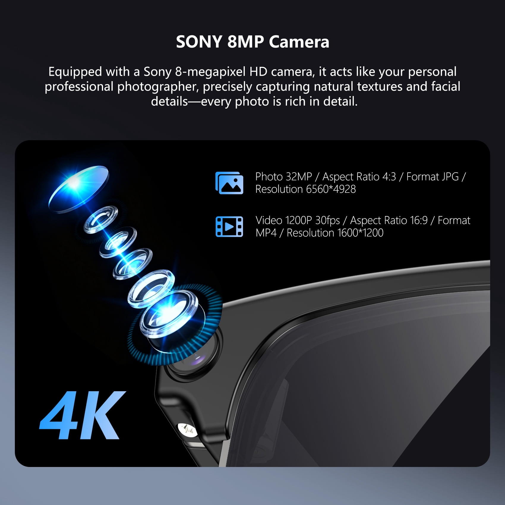 Blackview AI Smart Glasses with 1080P Camera, Real-Time Translation, and Polarized Lenses (Black, One Size) 7smet