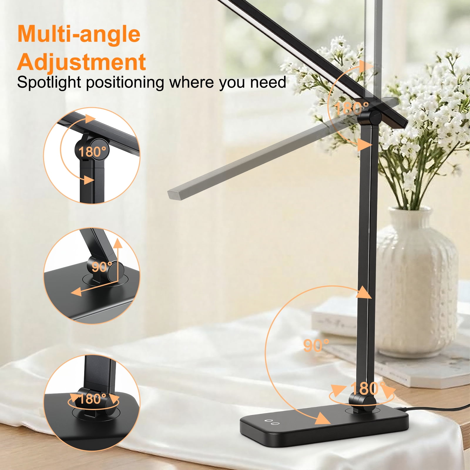 OTROAD LED Desk Lamp with USB Charging Port, Eye-Caring Dimmable Reading Light with 3 Color Modes & 3 Brightness Levels (White, 12 in) zlwj9