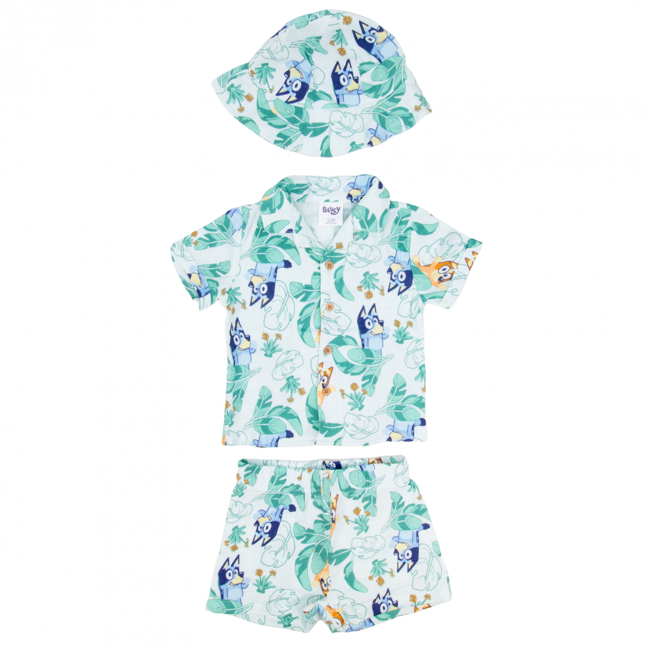Bluey and Bingo Infant 3-Piece Gauze Outfit Set (Green, 12 Months) i6nfs