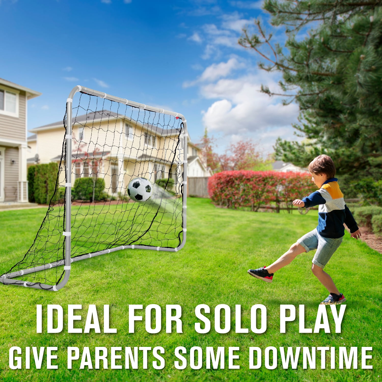 Net Playz Backyard Soccer Goal Heavy-Duty Steel Frame (Silver, 6 ft x 4 ft) yaf6a