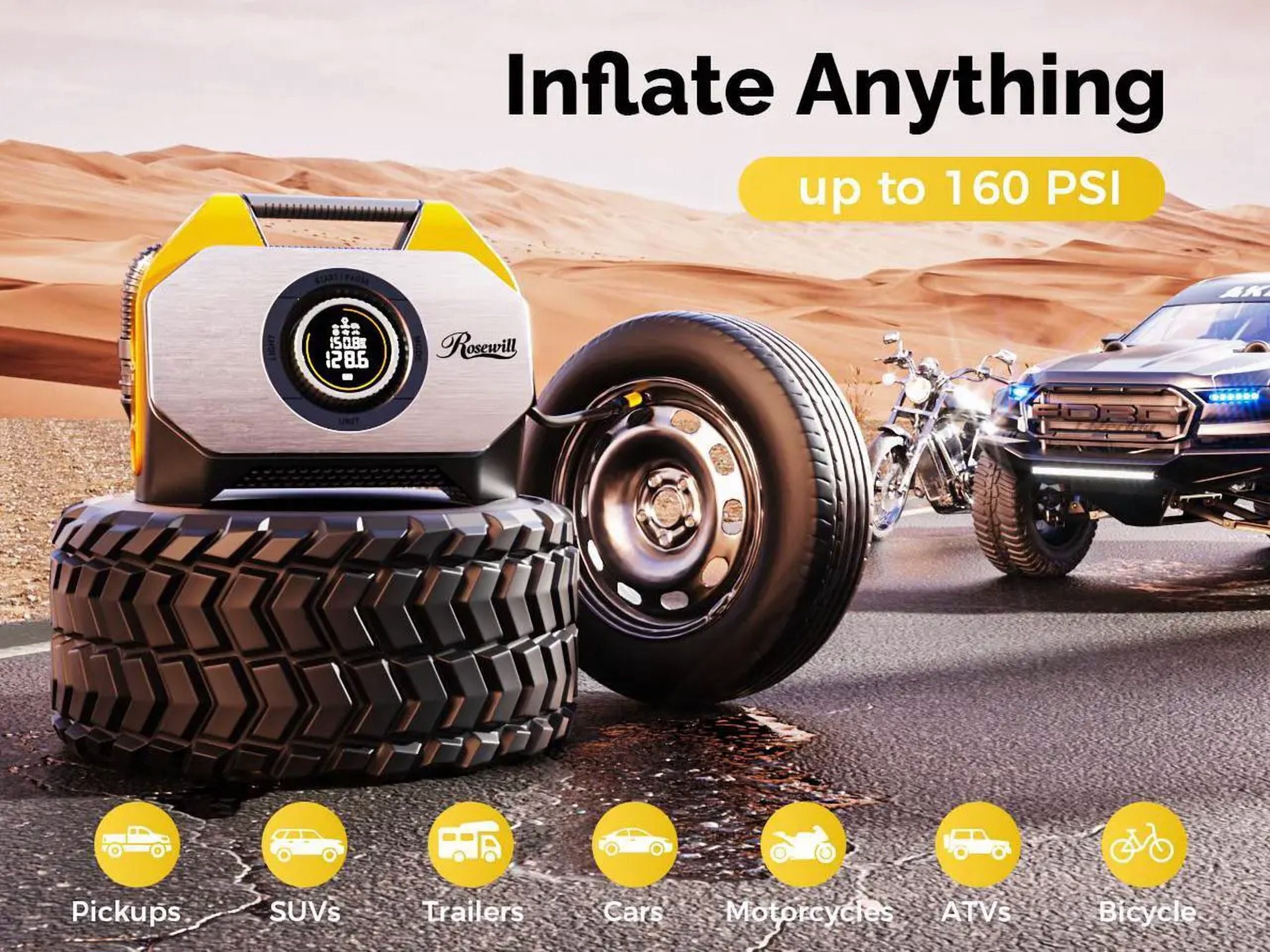 Rosewill Vortex RS6C Cordless Tire Inflator Portable Air Compressor (Orange, 15600mAh Battery) 8edlk