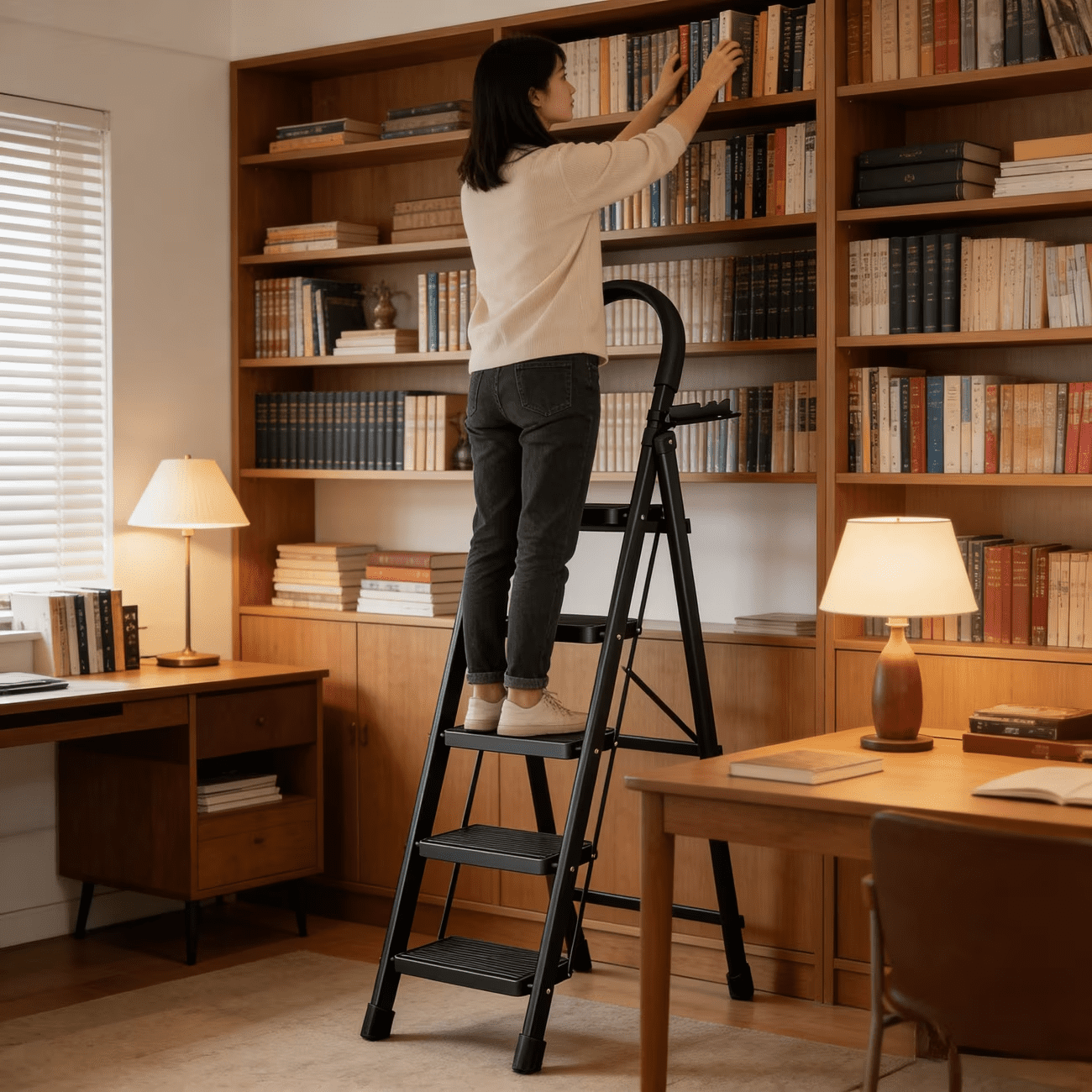 Generic Heavy-Duty Folding Ladder with Non-Slip Pedals and Safety Lock (Black, 57.48 in x 34.25 in x 38 in) q1tcx