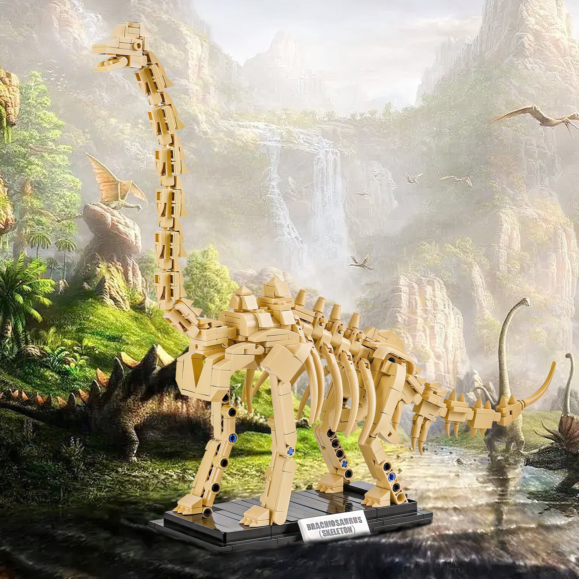 MACTANO Diplodocus Dinosaur Fossil Building Block Set (Beige, 501 Pieces) h1t4r