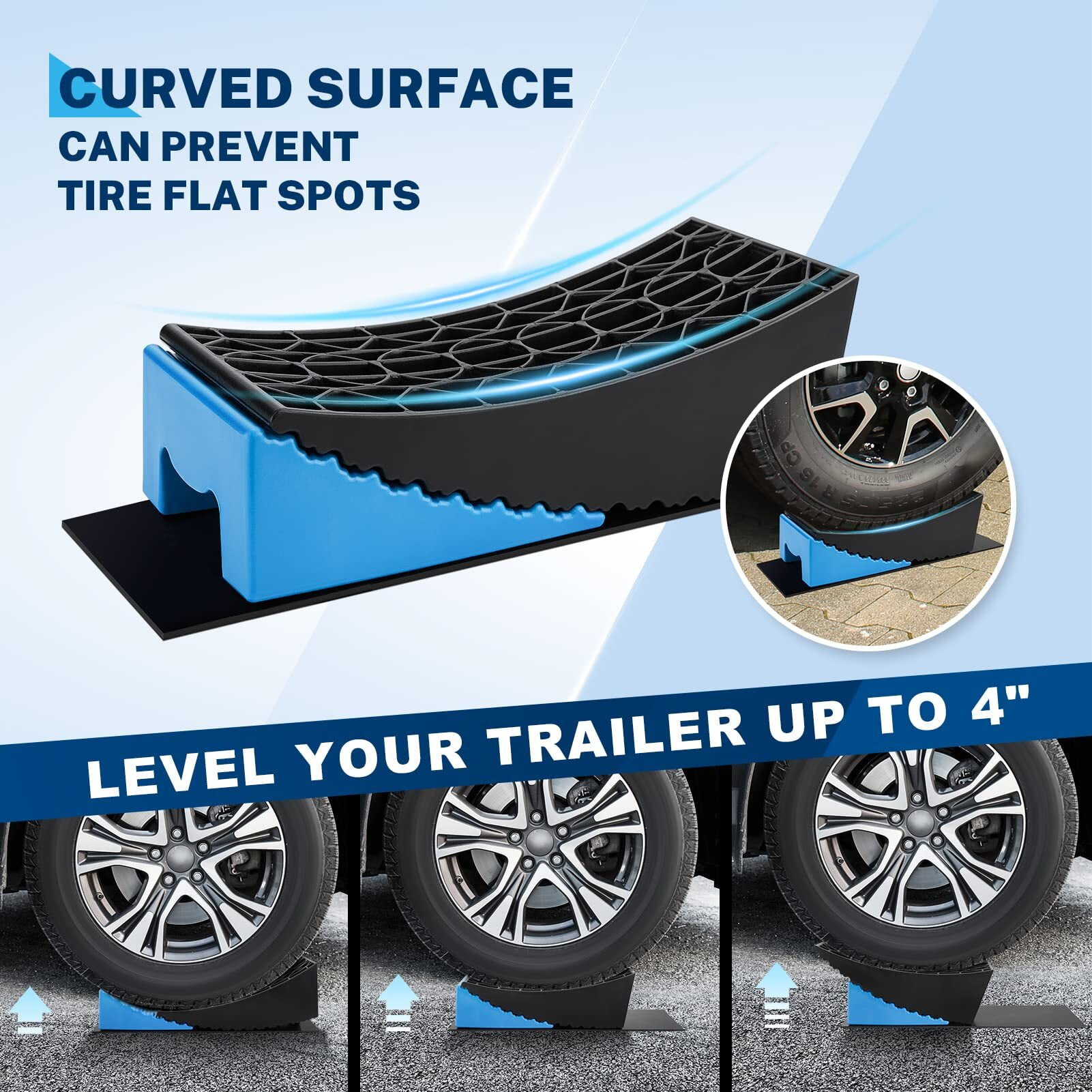 Kohree RV Camper Leveler Kit with Anti-Slip Mats and Spirit Levels (Blue, 2 Pack) 8x1sw