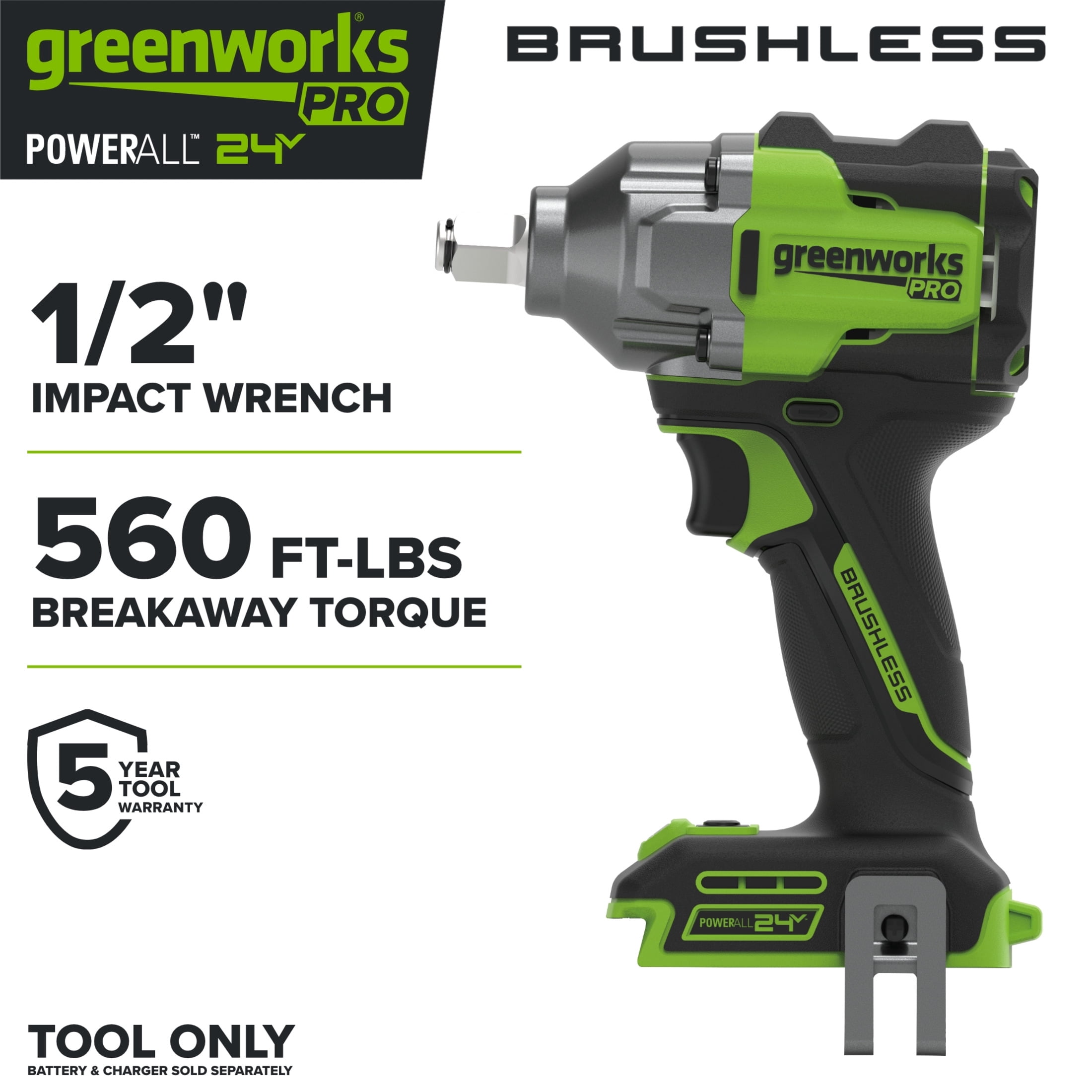 Greenworks Pro 24V 1/2-inch Cordless Impact Wrench with 560 ft-lb Breakaway Torque (Tool Only) 8nqa5