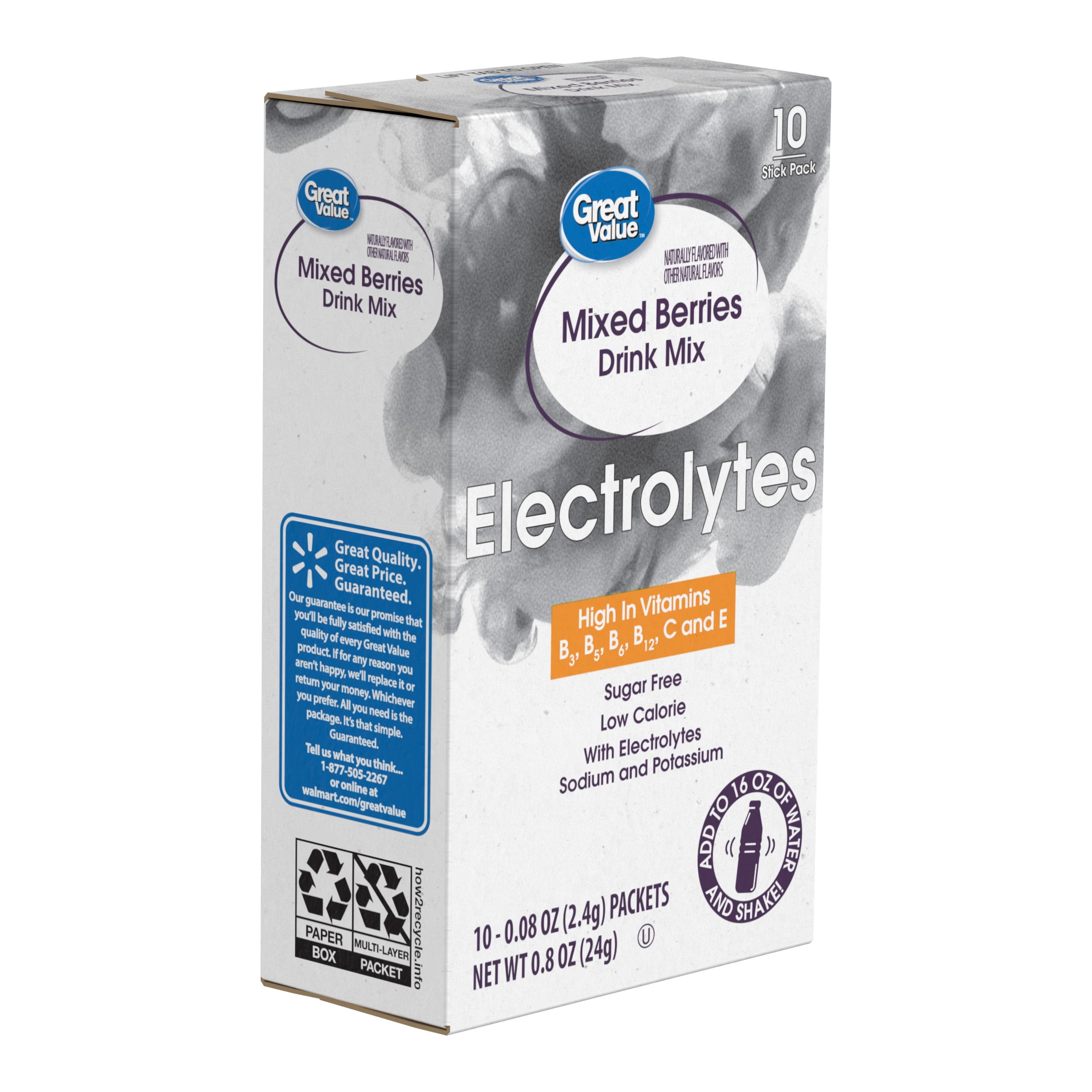 Great Value Electrolyte Drink Mix, Sugar-Free Mixed Berry Hydration Enhancer (10 Count, 0.85 oz) himff