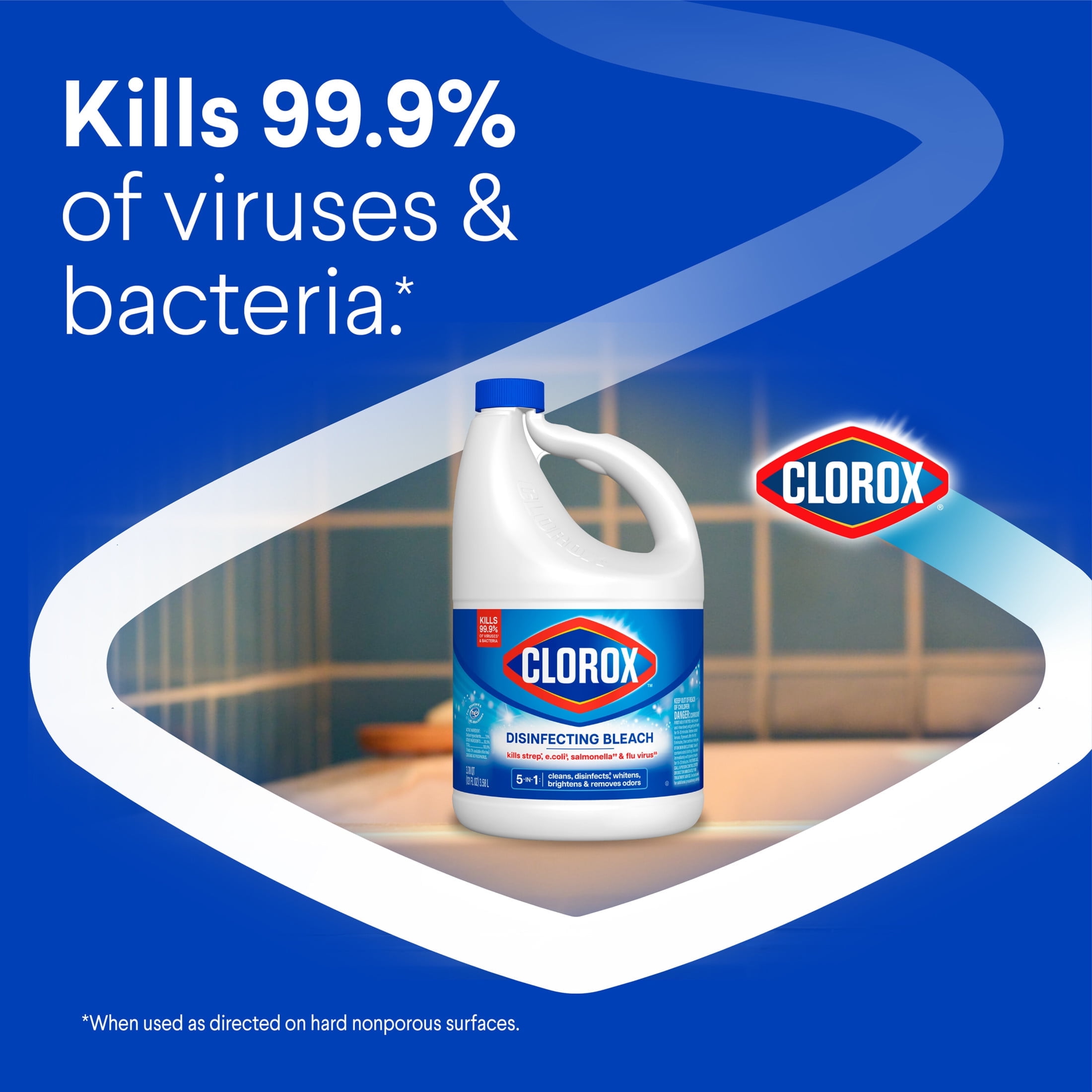 Clorox Disinfecting Liquid Bleach, Regular Scent, Multi-Purpose Surface Cleaner and Laundry Whitener (121 fl oz) fkqes