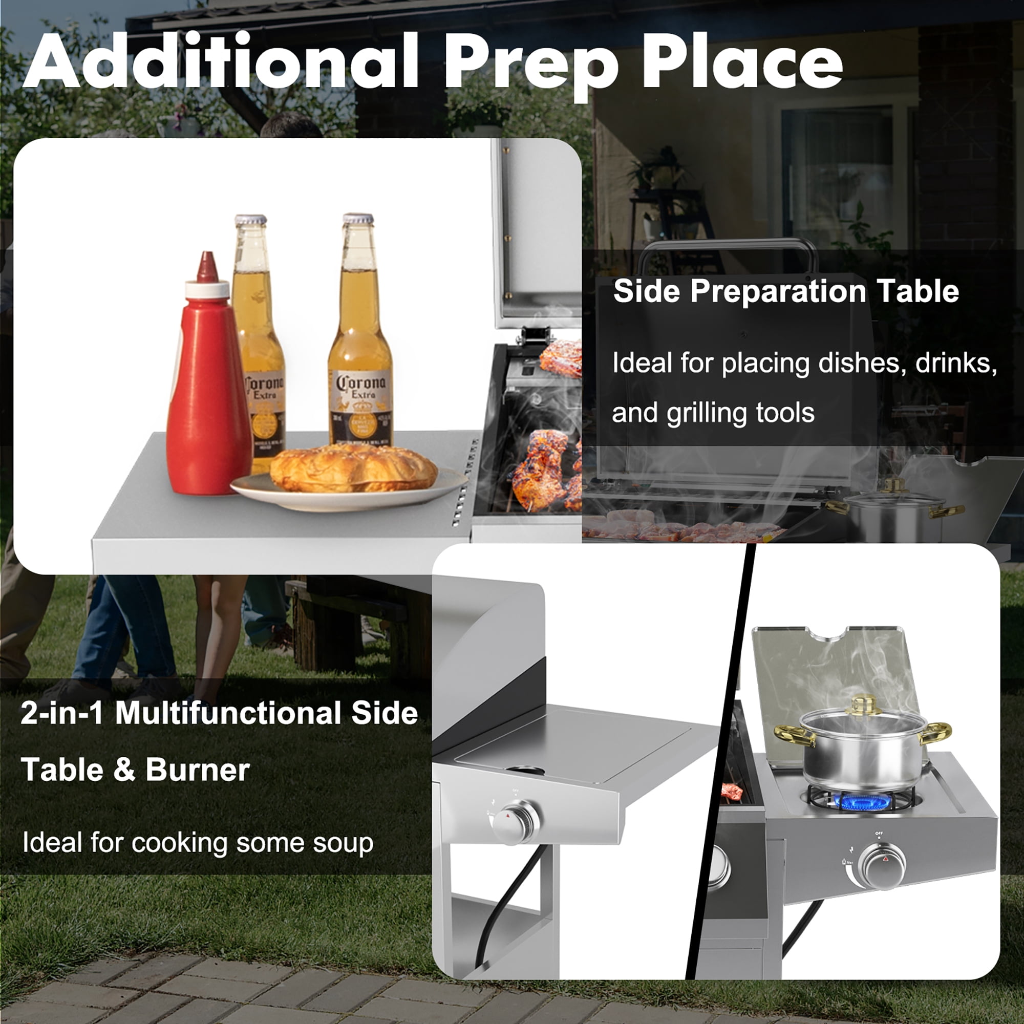 Costway 5-Burner Propane Gas Grill with Side Burner and Prep Table (Silver, 516 sq in) ngiis