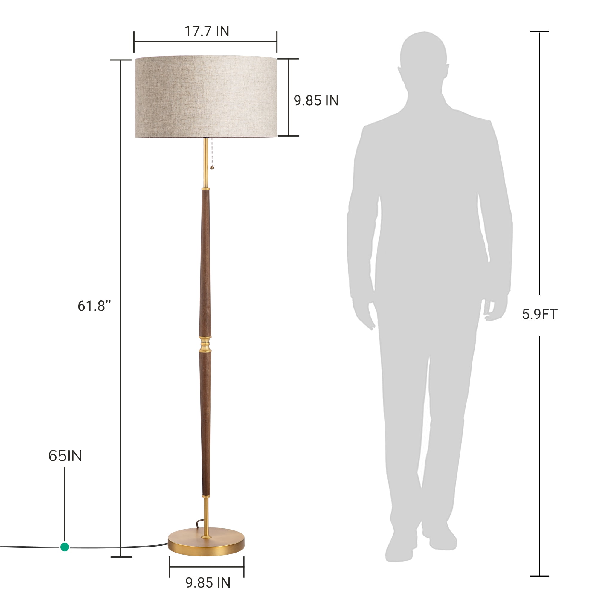 EDISHINE Vintage Floor Lamp for Living Room, Mid-Century Modern Standing Light with Chain Switch (Gold, 62 in) 4fxcu