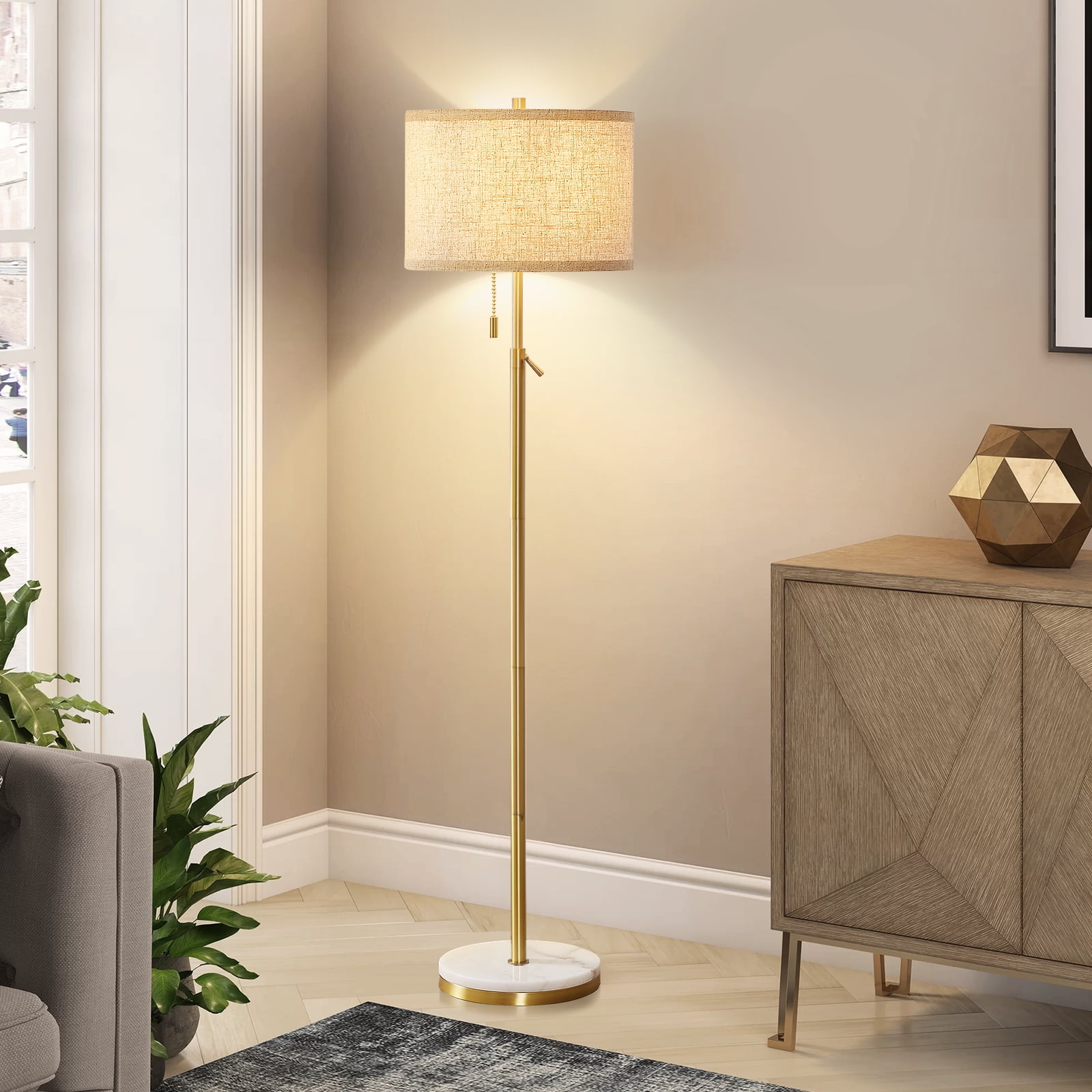 NATYSWAN Modern Floor Lamp with Marble Base, Adjustable Height Standing Lamp for Living Room and Bedroom (Gold, 55-64 in) 9fhm7