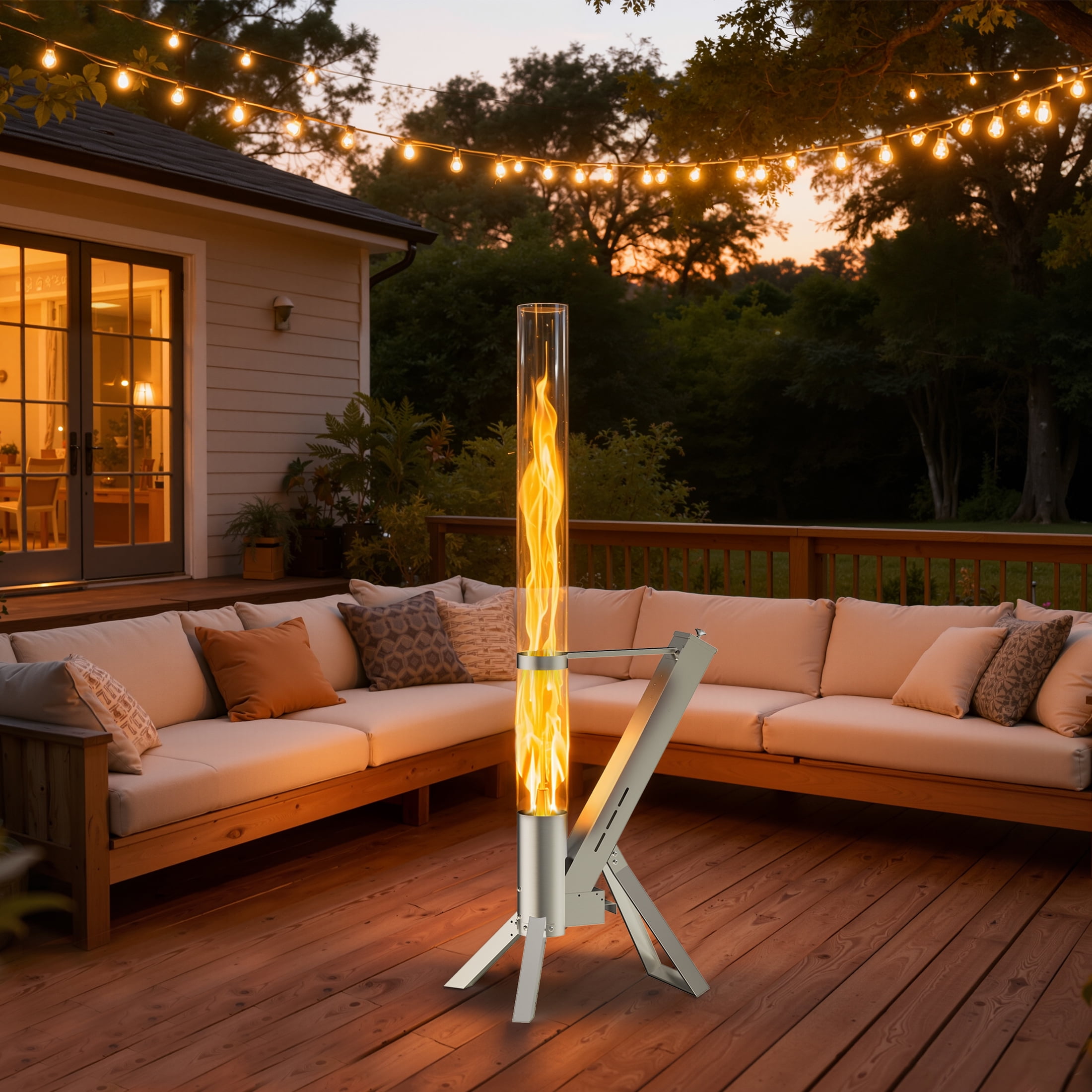 Enyopro Outdoor Wood Pellet Patio Heater, Smokeless Portable Stainless Steel Torch with Observation Chamber (2 Piece Set) pfckp