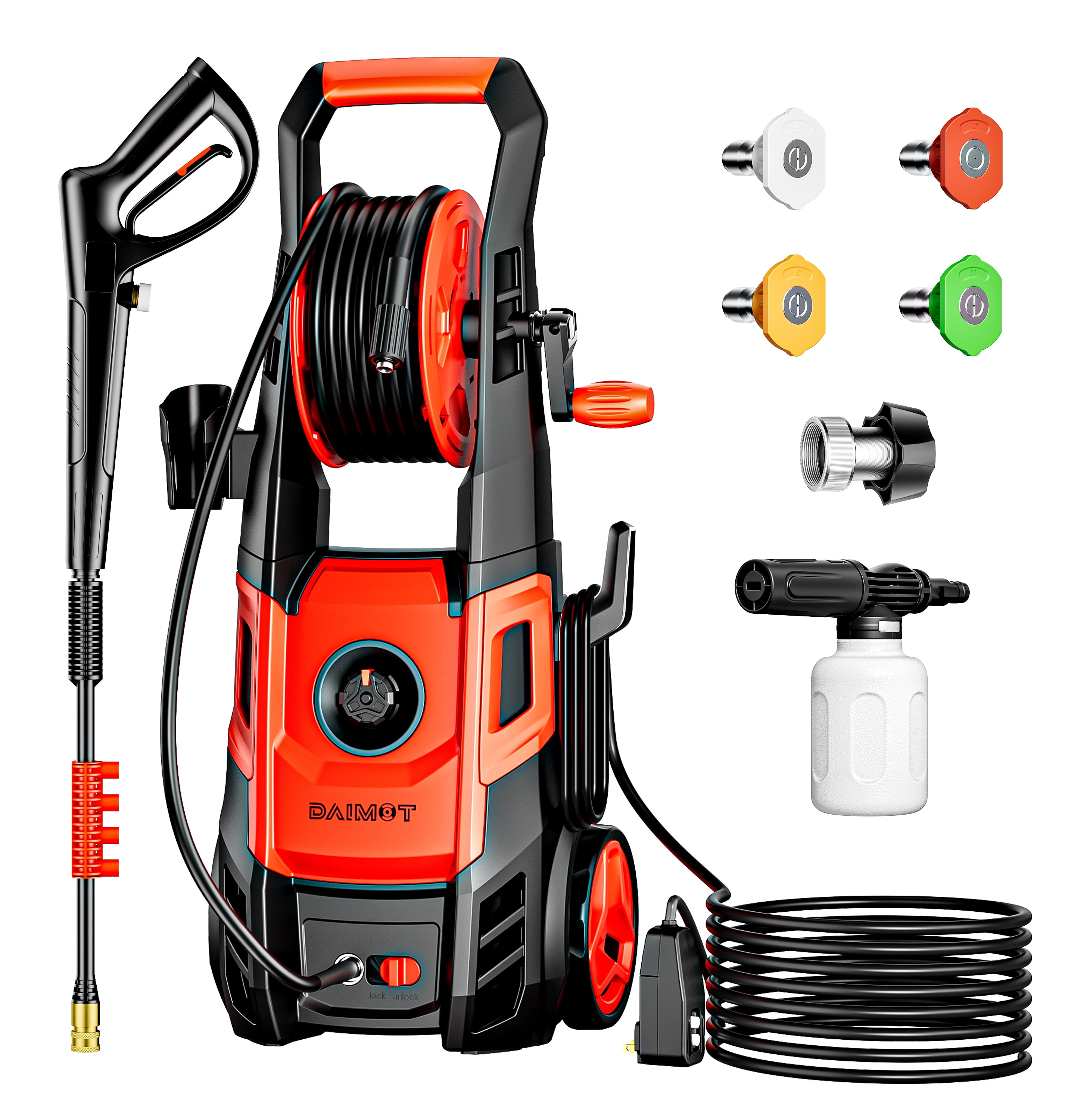 DAIMOT Electric Pressure Washer (3500 PSI, 2.4 GPM) High-Pressure Power Washer with Foam Cannon and 4 Nozzle Tips for Home, Car, and Driveway Cleaning ehduk