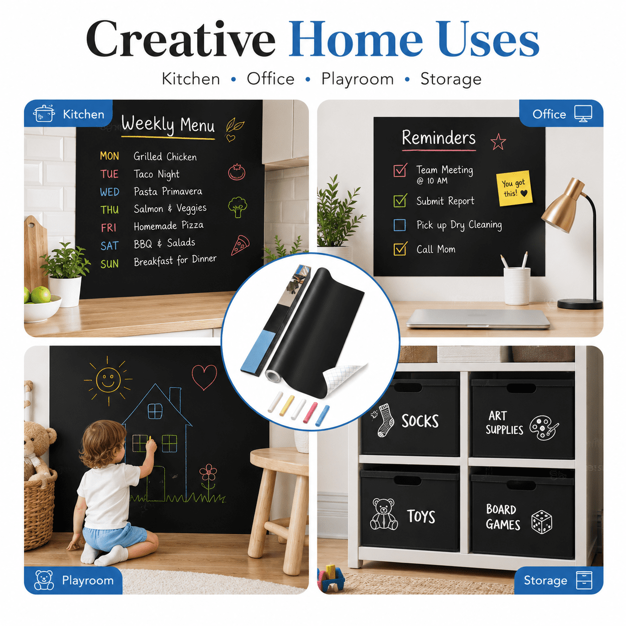 XRSIUX Chalkboard Wall Sticker Roll, Peel and Stick Blackboard Contact Paper for DIY Projects (Black, 18 in x 79 in) ezj2x