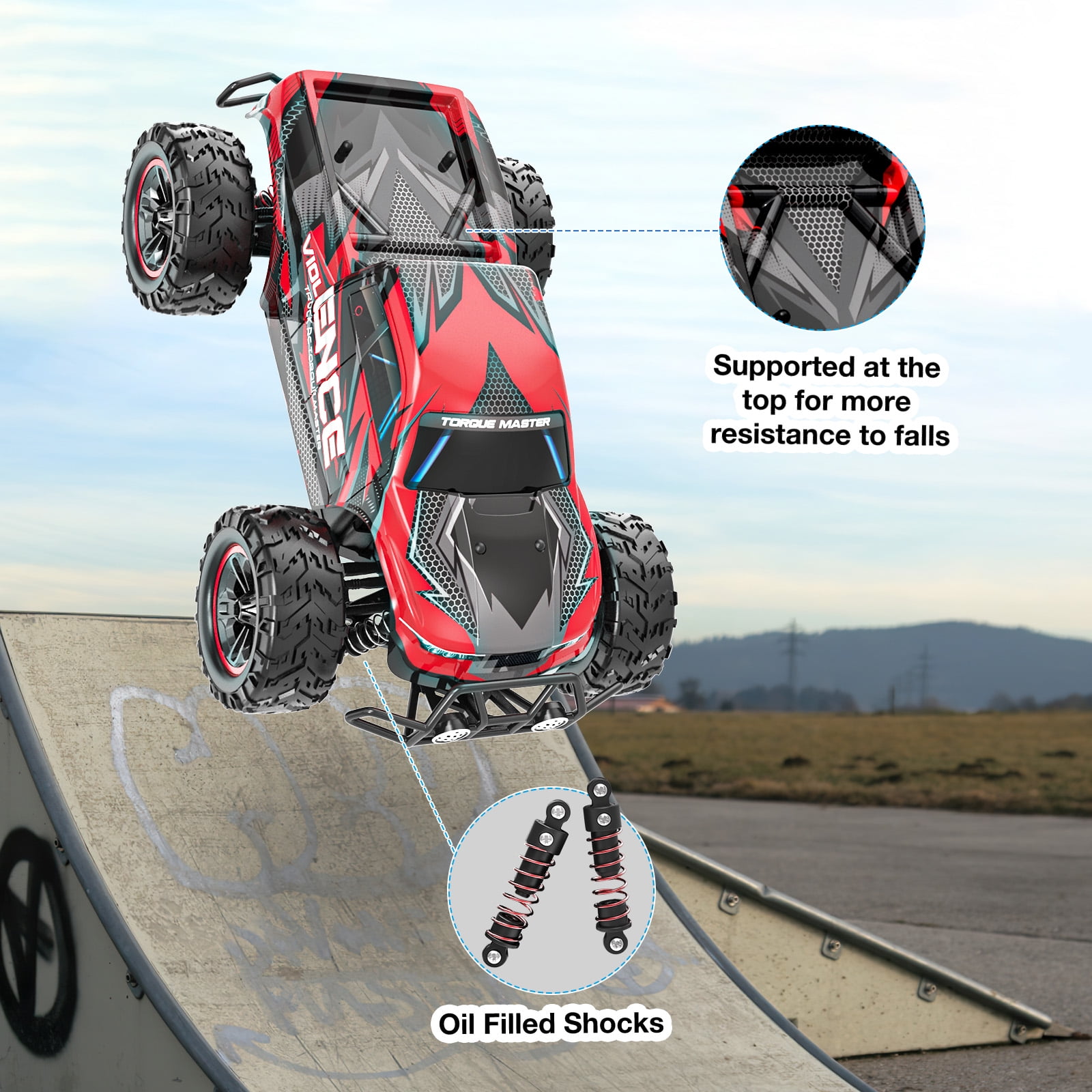 AUOSHI 1:16 Scale Remote Control Truck, High-Speed 4WD Off-Road RC Car with LED Lights (Red, 1:16 Scale) fdg8i