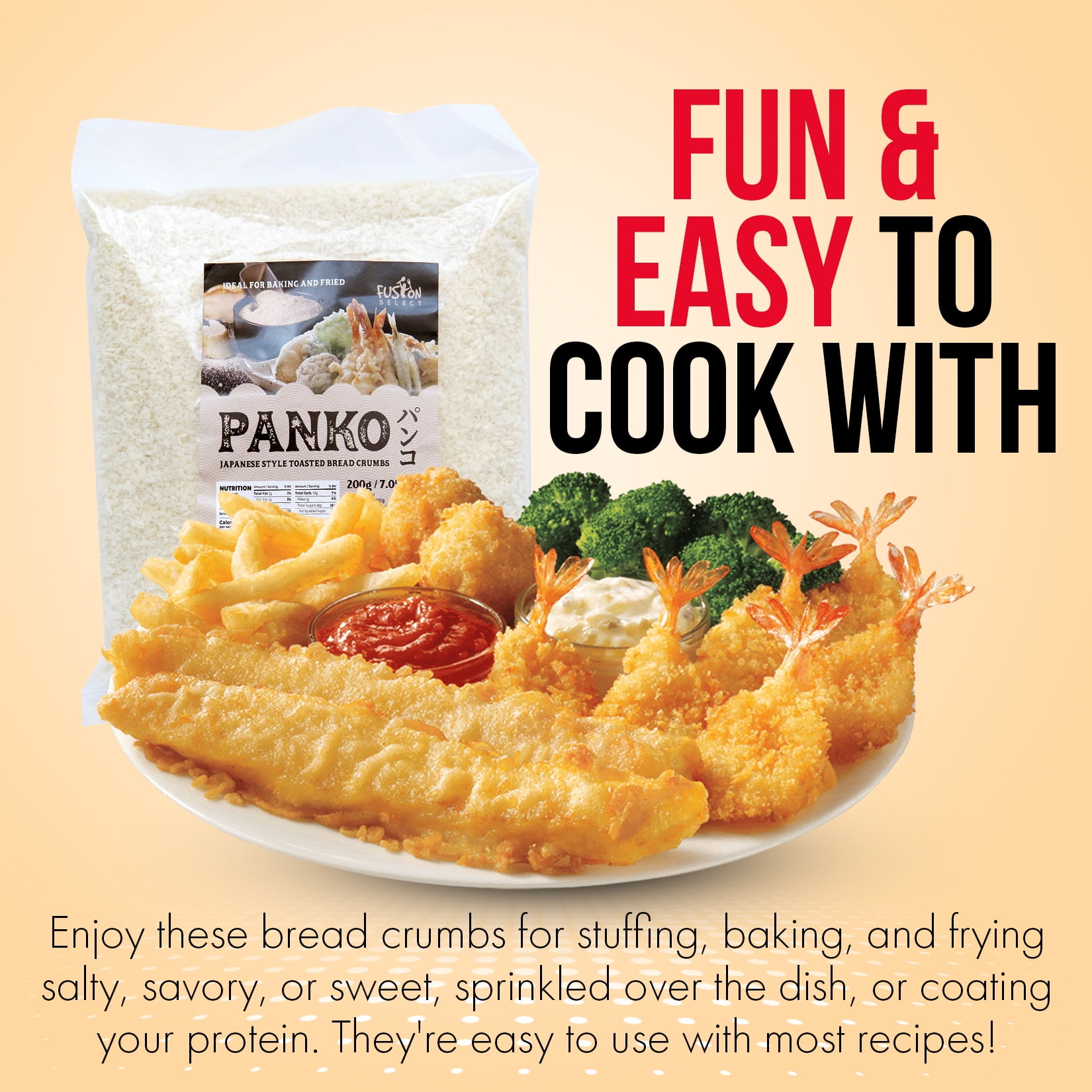Fusion Select Japanese-Style Toasted Panko Breadcrumbs, Vegan Crispy Coating for Frying and Baking (7.05 oz) 2uzhx