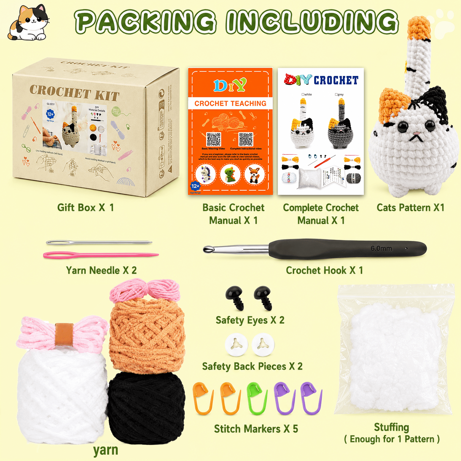 Yarniss Crochet Kit for Beginners (Big Calico Cat, 1 Pack) msvdw