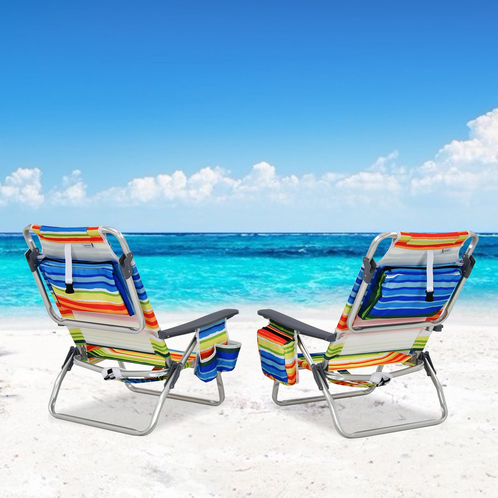 Patiojoy 2-Pack Folding Beach Chair with Cup Holder and Headrest (Yellow, 2-Pack) hpgy0