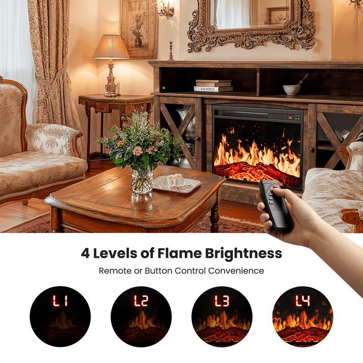 CHITOOMA Electric Fireplace TV Stand for 75 inch TVs Farmhouse Media Console (Vintage Brown, 23 in Fireplace) vppl5