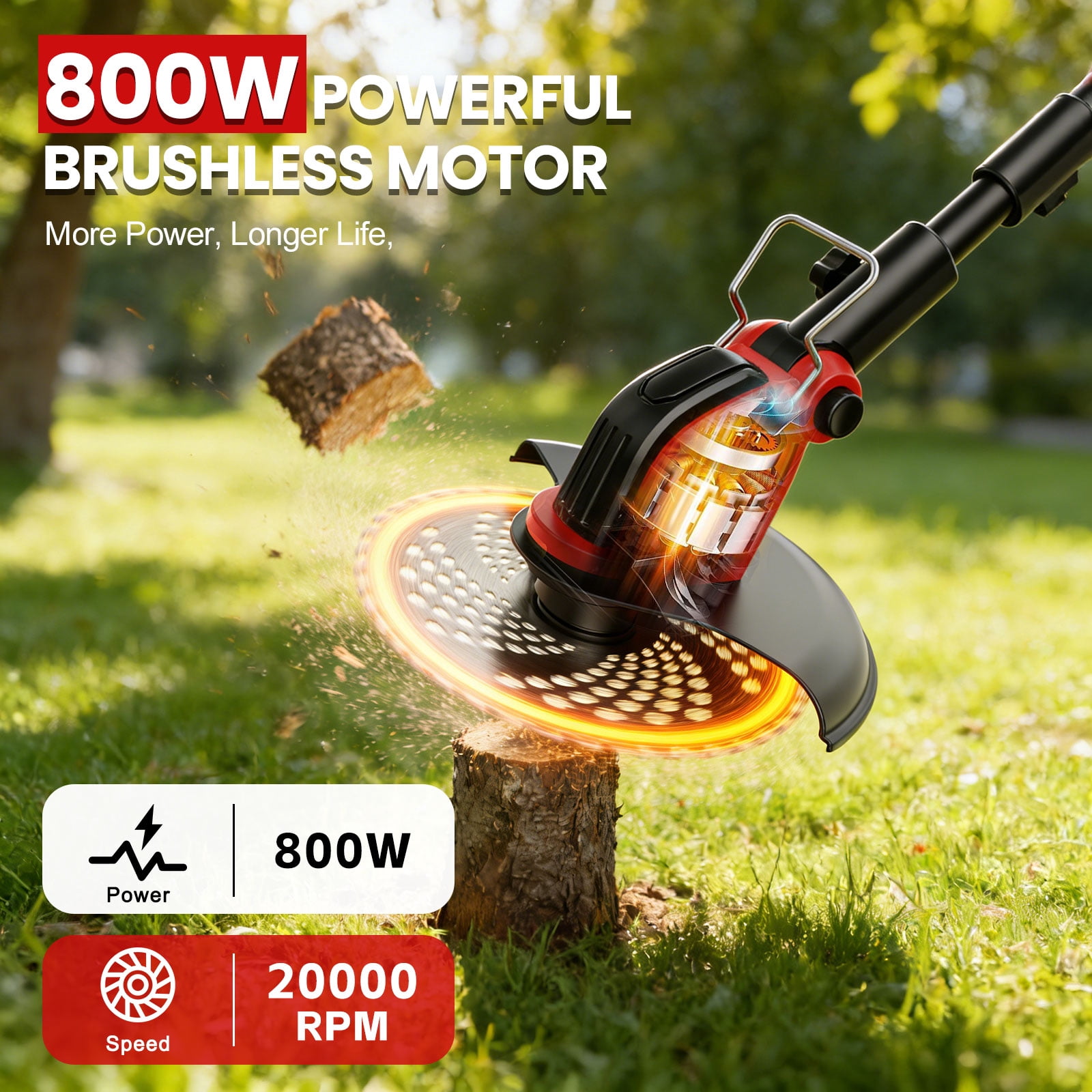 Tanbaby Electric Weed Wacker Cordless Grass Trimmer with Wheels and 4 Blades (Red, 12 in) 6mn2f