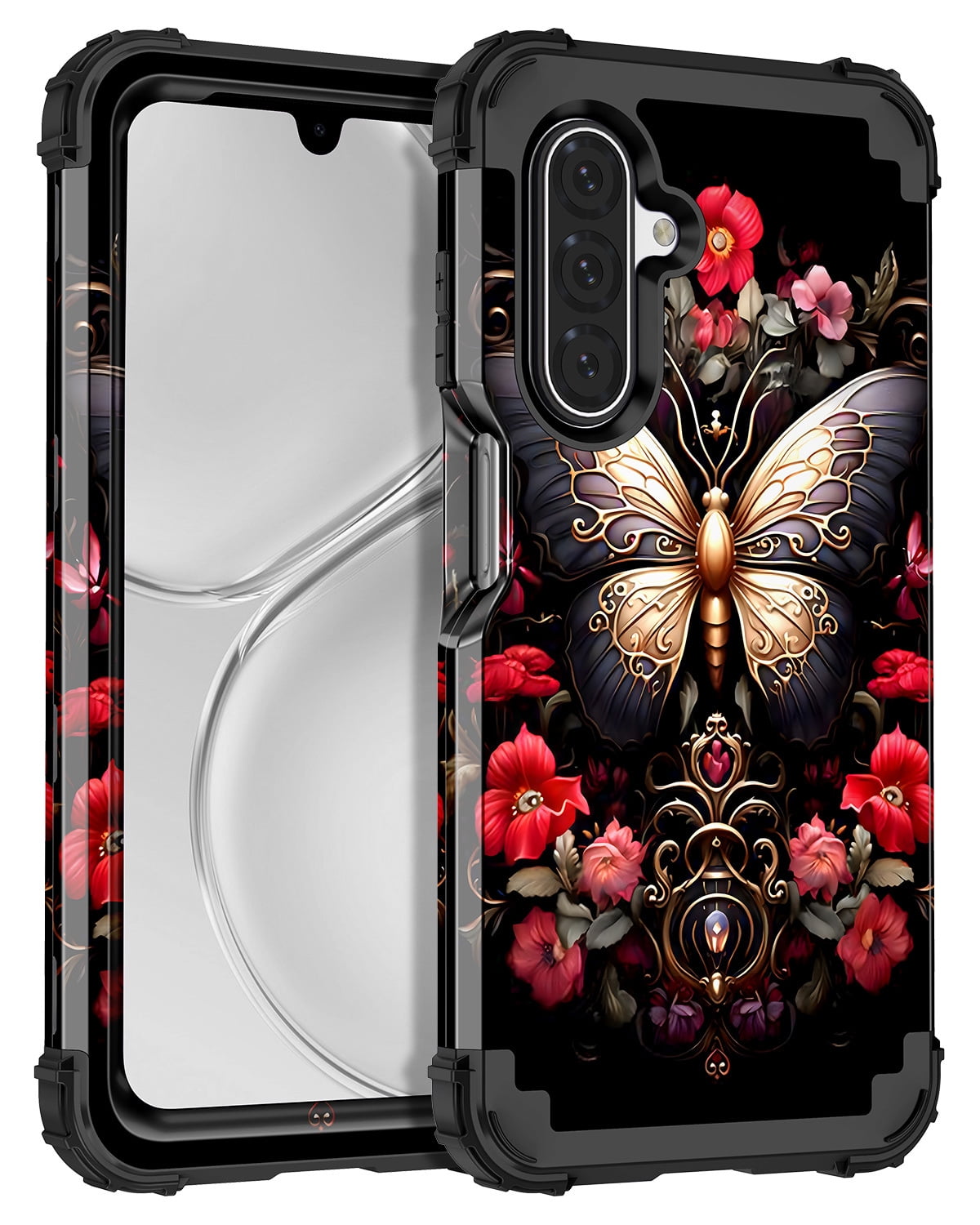 Casetego Samsung Galaxy A17 5G Case, Heavy Duty Shockproof Glow in the Dark Protective Cover (Black Red Butterfly, 1 Pack) 5gpkw