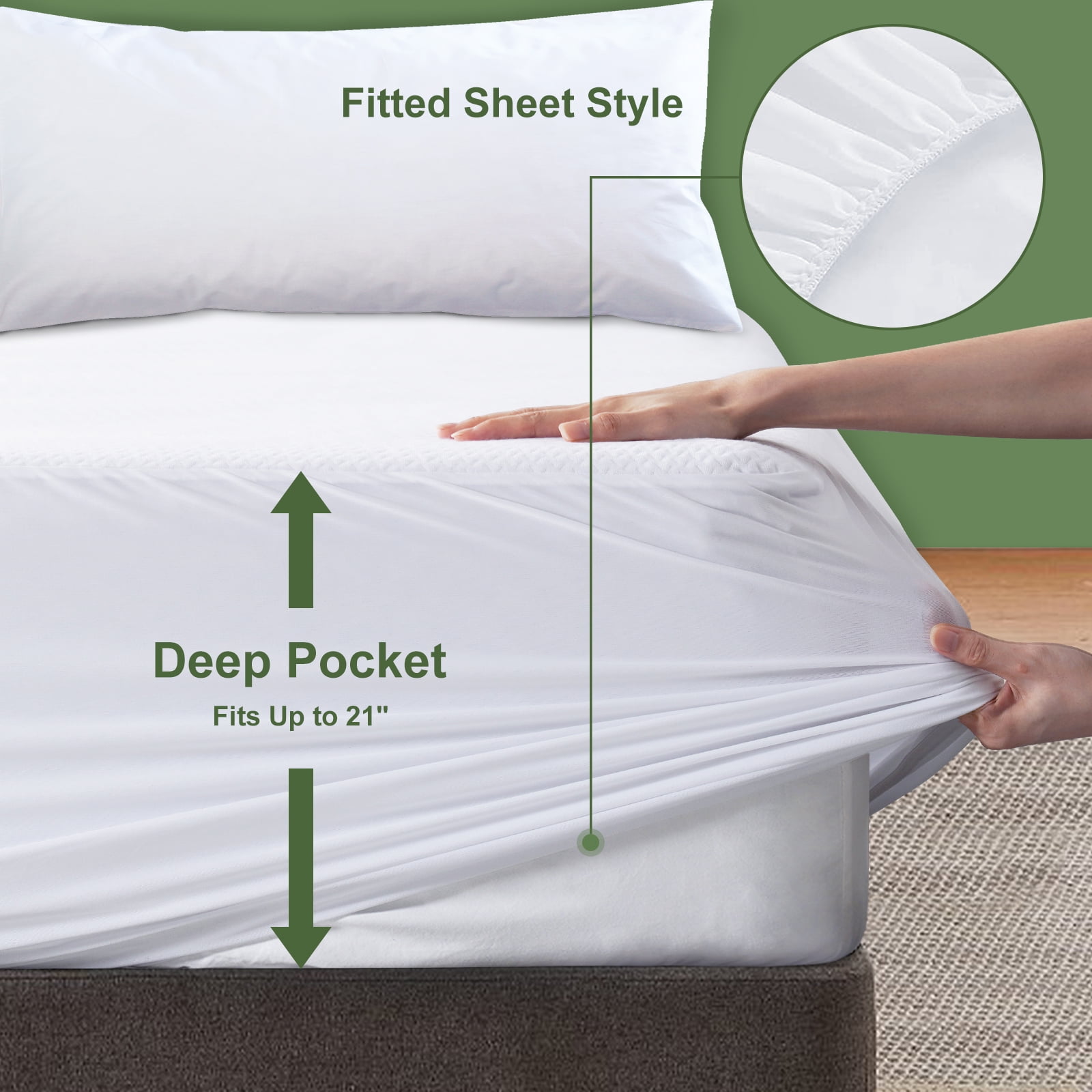 EMONIA Waterproof Mattress Protector (King, White) Premium Bamboo Viscose Cooling Bed Cover with 8-21 in Deep Pocket 89vlu