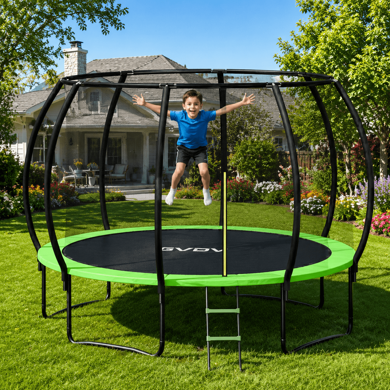 GVDV Outdoor Recreational Trampoline with Safety Enclosure and Ladder (10 ft) lhtvd