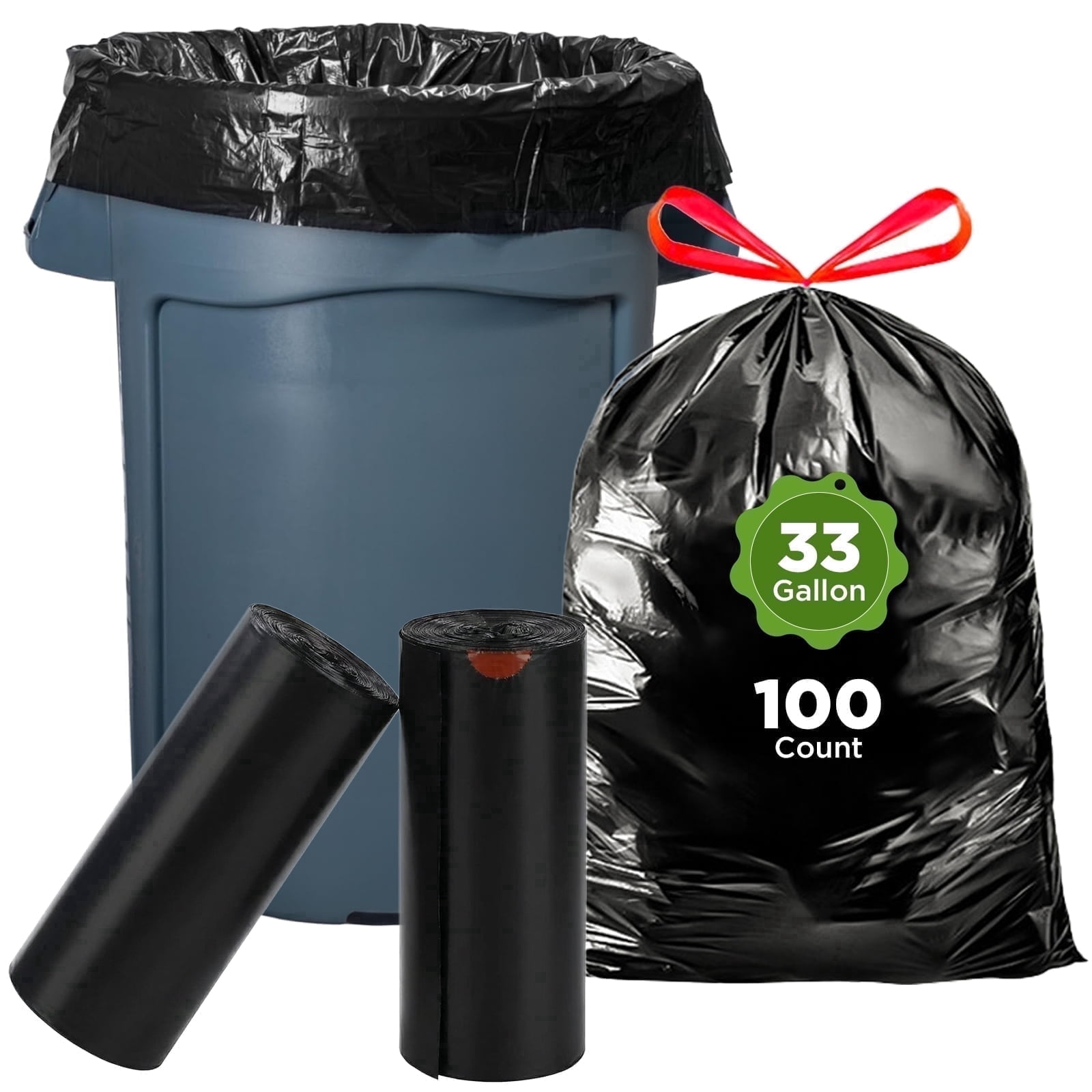 Kailwokk Heavy Duty Drawstring Trash Bags, Tear-Resistant Garbage Liners for Kitchen and Outdoor Use (Black, 30-33 Gallon, 100 Count) bynks
