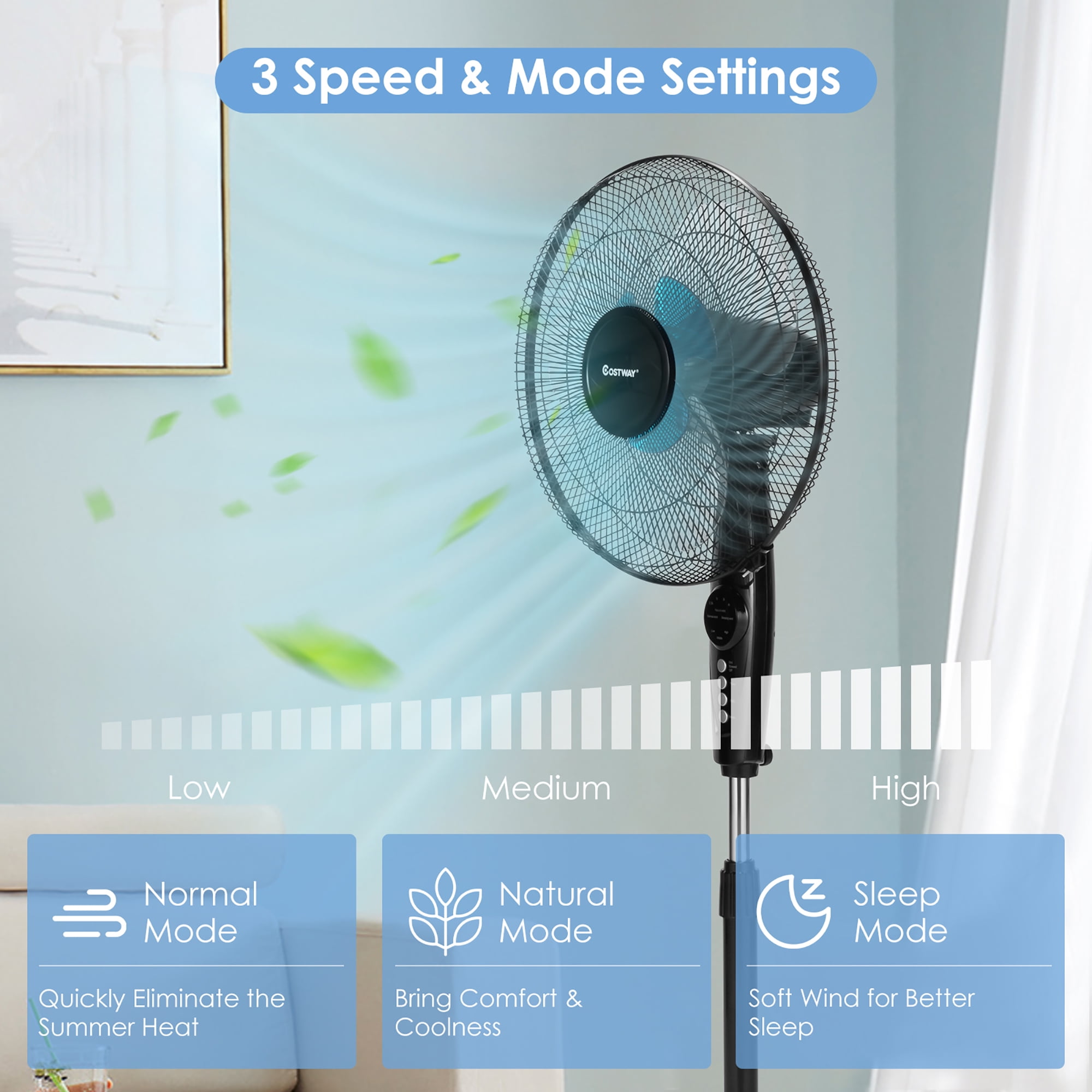 Costway 16 in Adjustable Oscillating Pedestal Fan with Dual Blades and Remote Control (Black, 16 in) gv60q