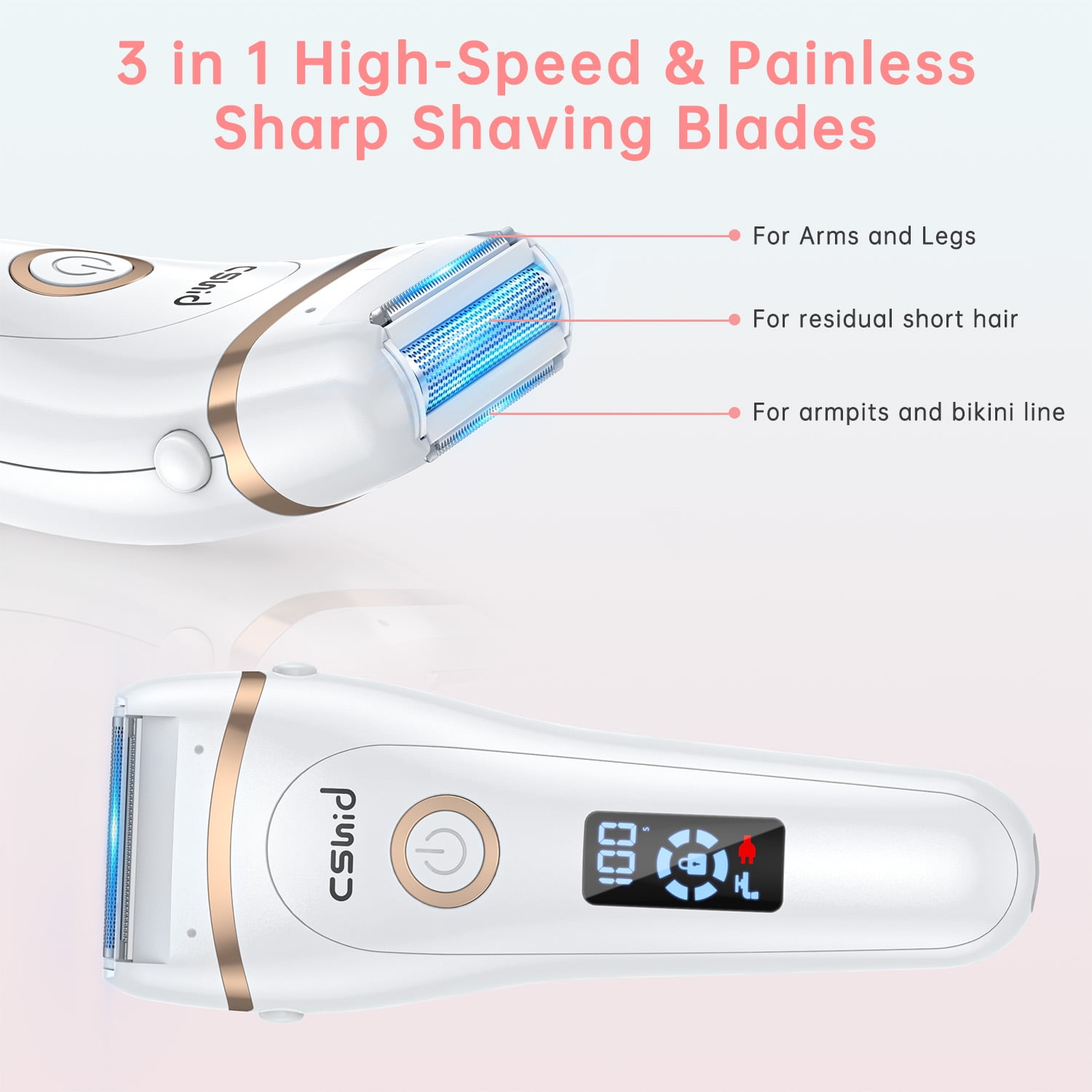 Cshidworld 3-in-1 Electric Razor for Women, Painless Waterproof Hair Remover with LED Display (White, 1 Count) osval