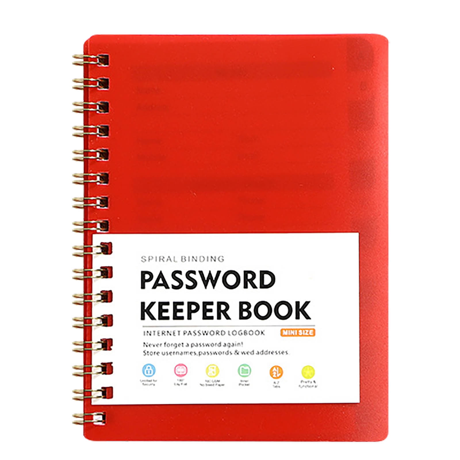 Lydiaunistar Mini A6 Password Notebook with Alphabetical Tabs, Spiral Bound Organizer (Red, 4.25 in x 5.7 in) pcmww