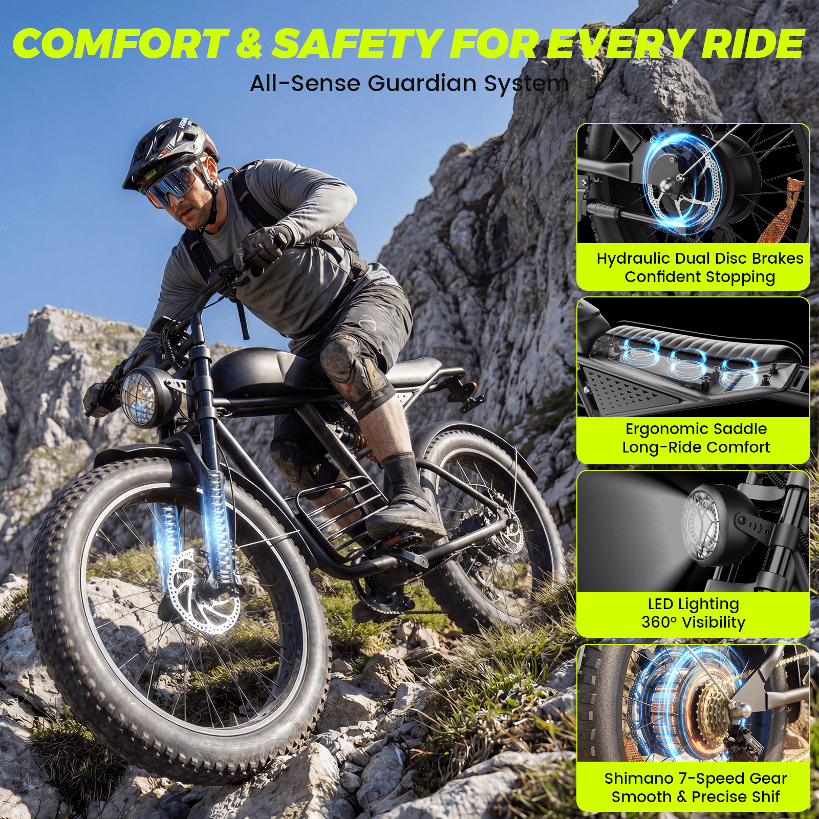 Nexaglide Electric Bike for Adults, 1500W Off-Road E-Bike, 34MPH Fat Tire Mountain Bike, 48V 20Ah Battery (Black, 20 in) zvjky