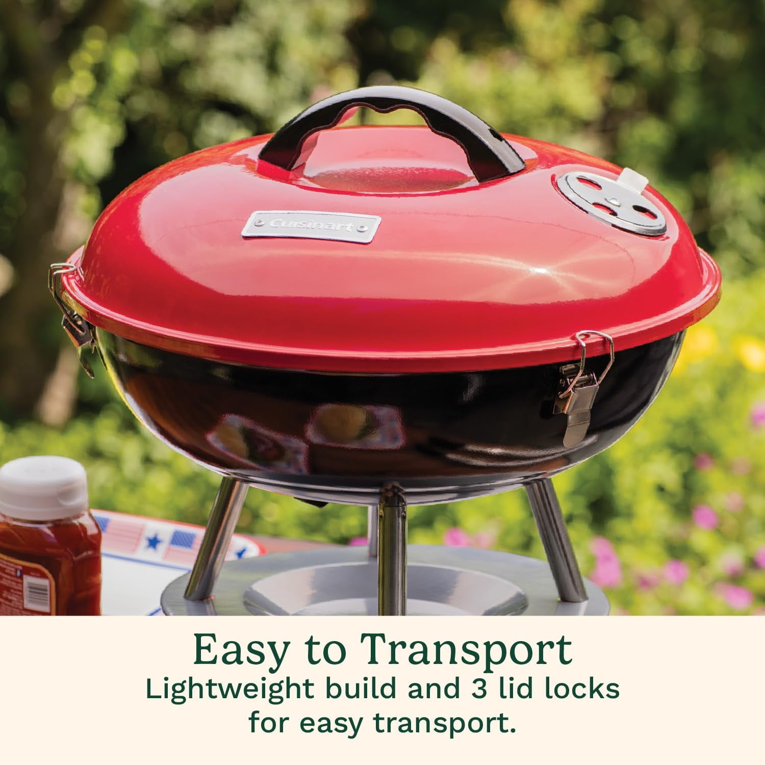 Cuisinart Charcoal Tabletop Kettle Grill, Portable Outdoor BBQ for Camping (Red, 14 in) k9934