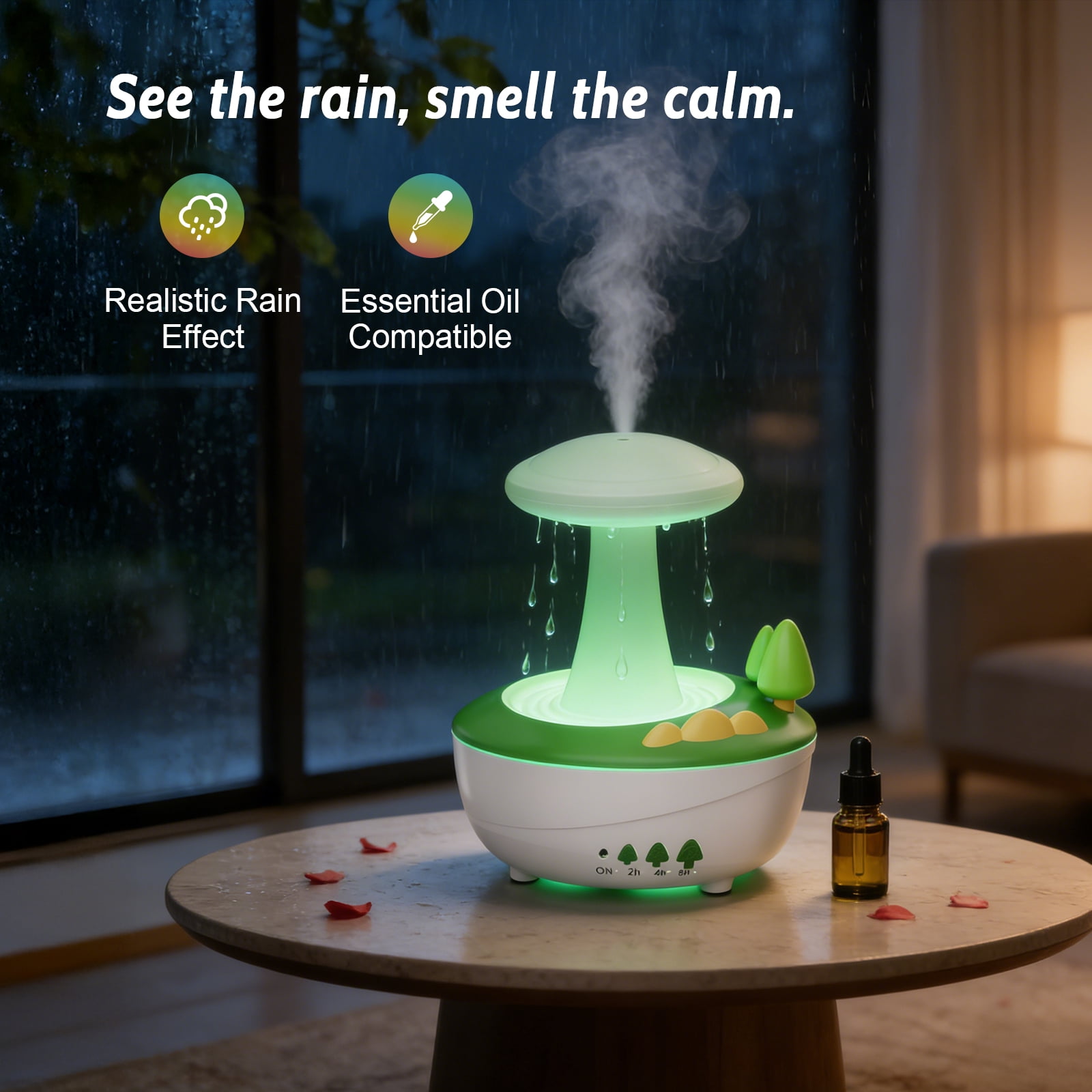 Fimilo Raindrop Essential Oil Diffuser, Ultrasonic Humidifier with White Noise & LED Ambient Light (White, 9.47 fl oz) iporq