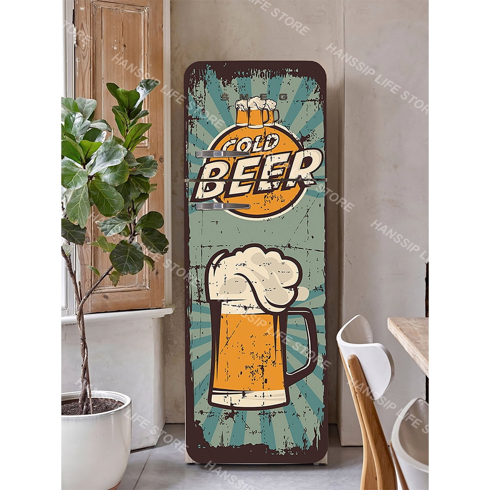 OUOU Refrigerator Door Wrap Vinyl Sticker Peel and Stick Mural (Beige, 24 in x 72 in) skhfl