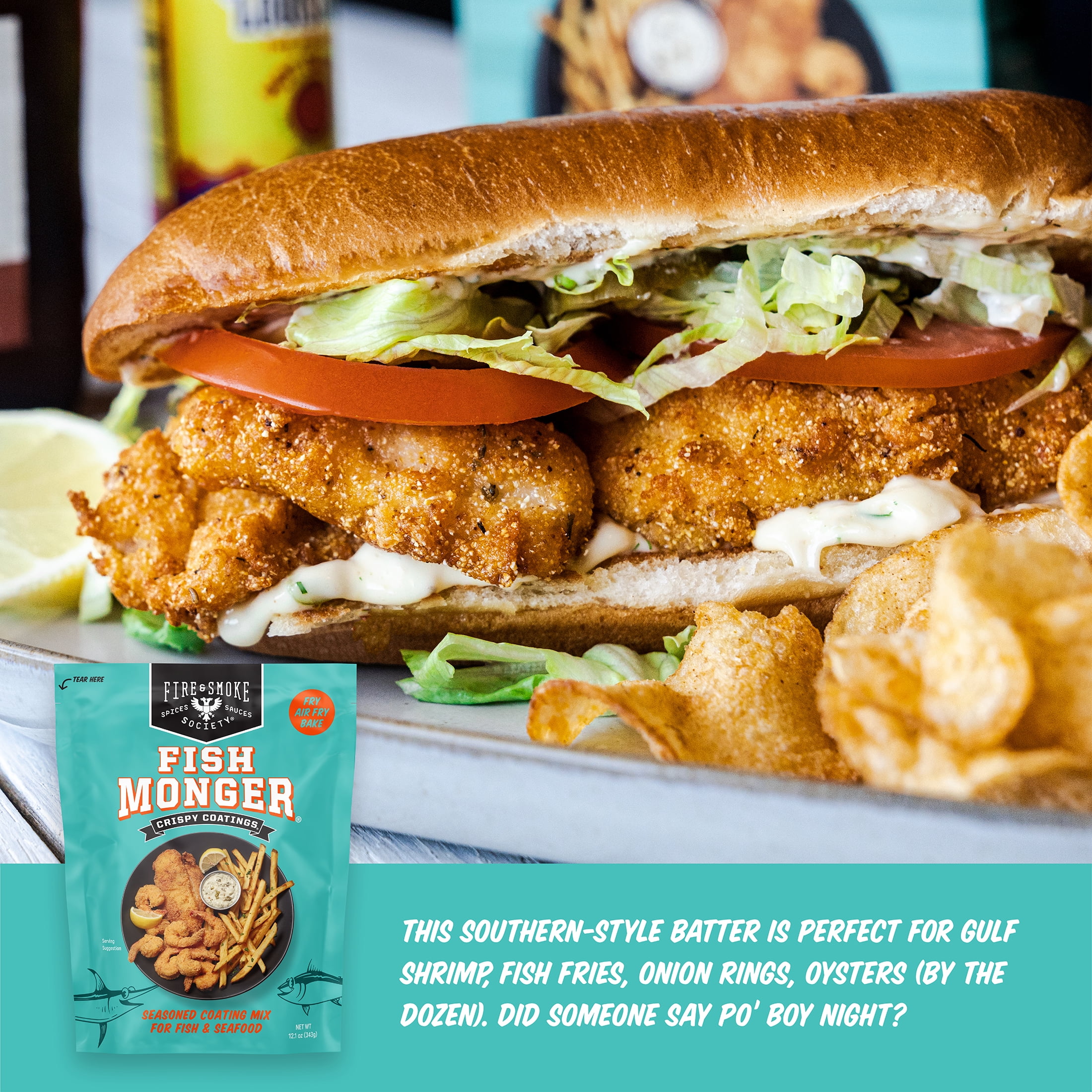 Fire & Smoke Society Southern Style Crispy Fish Fry Mix, Seafood Coating & Seasoning (12.1 oz) oqx2b
