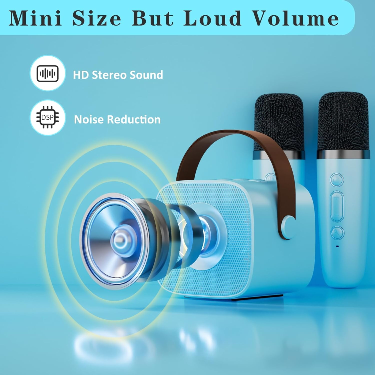 PayUSD Portable Karaoke Machine with 2 Wireless Microphones, Bluetooth Speaker for Parties (Blue, 1 Unit) wht71