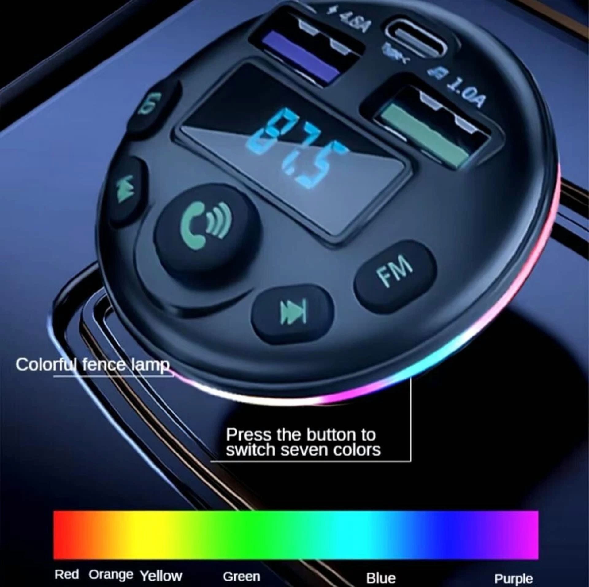 Rhea Car Bluetooth FM Transmitter with Dual USB Ports and Type-C PD Fast Charger (Universal) w0o6m