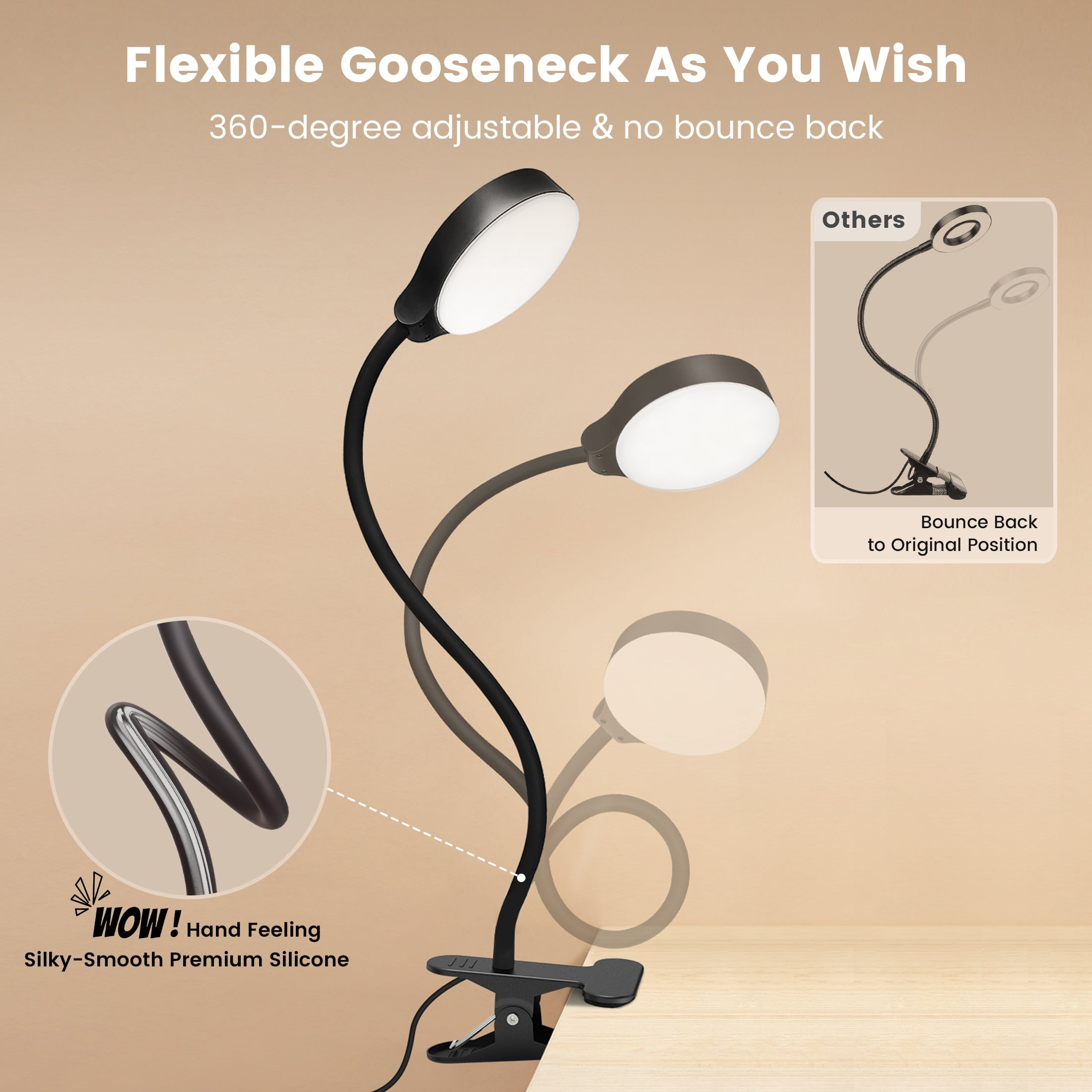Glocusent 36 LED Clip-on Reading Light, Adjustable Flexible Gooseneck Desk Lamp for Bed Headboard (Black, 78.7 in Cord) kseiy