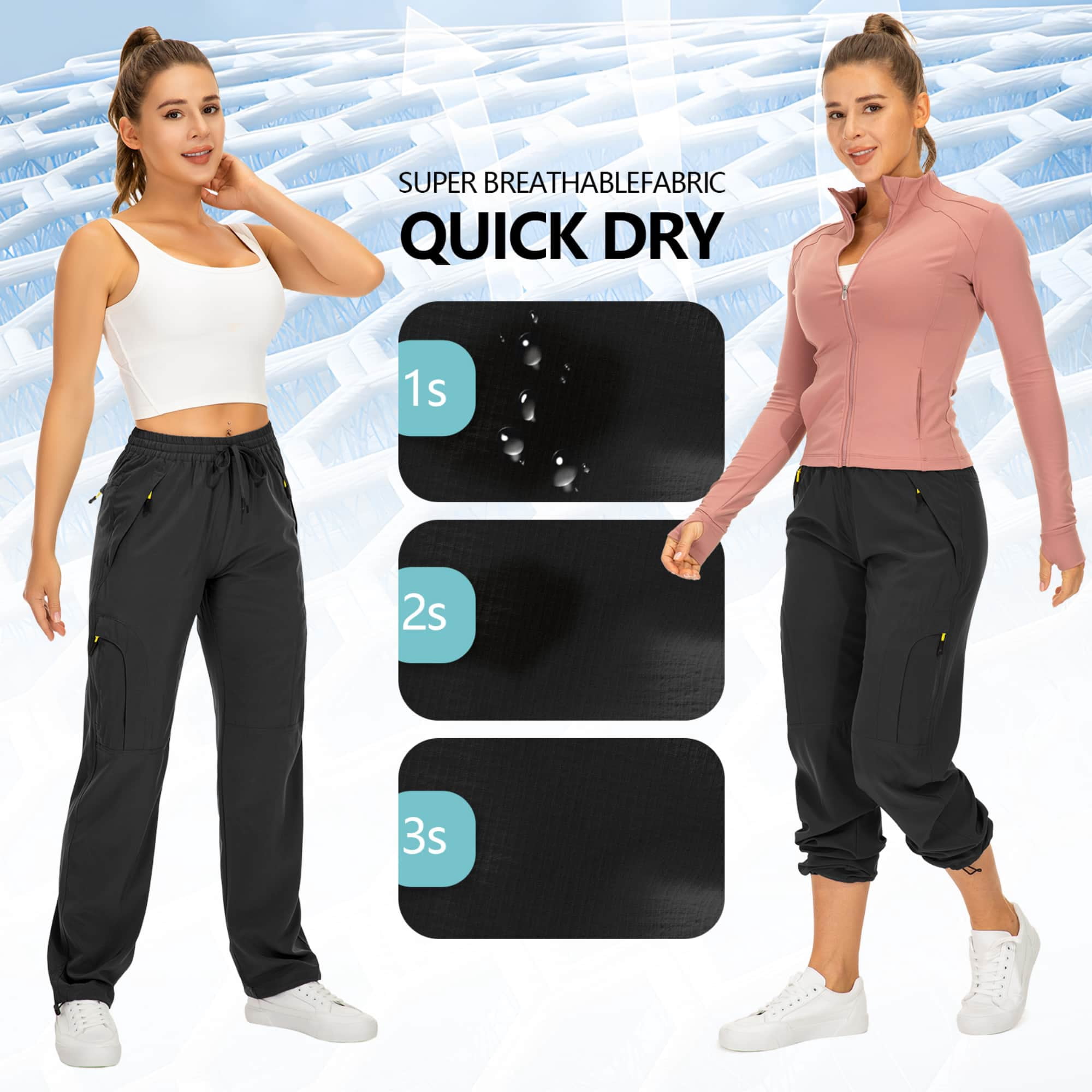 FEN AI Women's Cargo Hiking Pants Quick Dry Lightweight Water-Resistant Outdoor Trousers with Deep Pockets (Black, L) 20p23