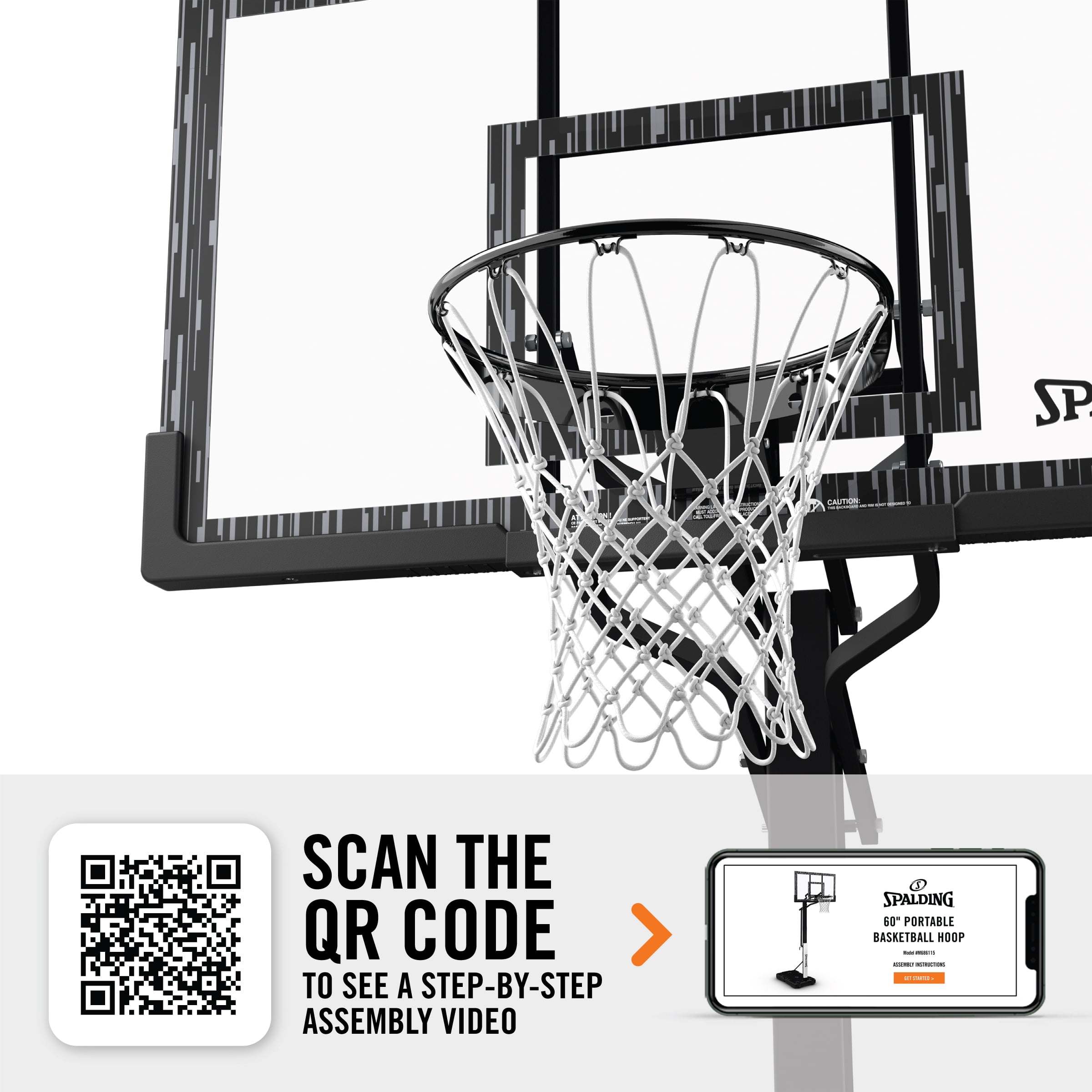 Spalding 60-Inch Portable Basketball Hoop System with Acrylic Backboard and Adjustable Height (Black/White, 60 in) b5ysn
