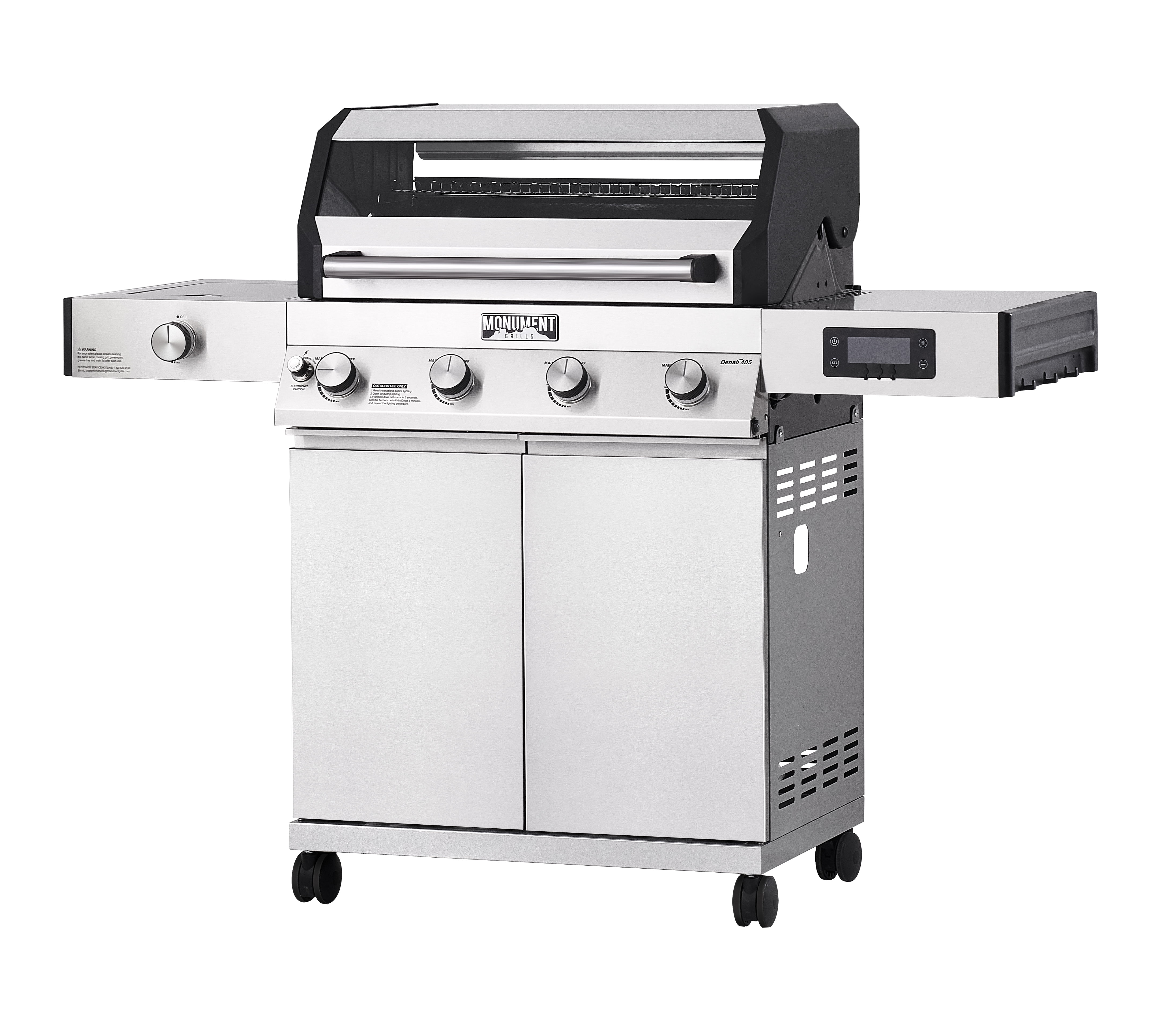Monument Grills Denali 4-Burner Propane Gas Grill with Clearview Lid and Side Burner (Stainless Steel, 710 sq. in.) 5jyr6