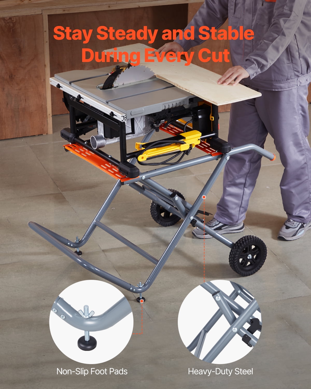 VEVOR Portable Table Saw Stand, Rolling Foldable Workstation with 8 in Rubber Wheels, Heavy-Duty Steel Construction (350 lb Capacity) 2v484
