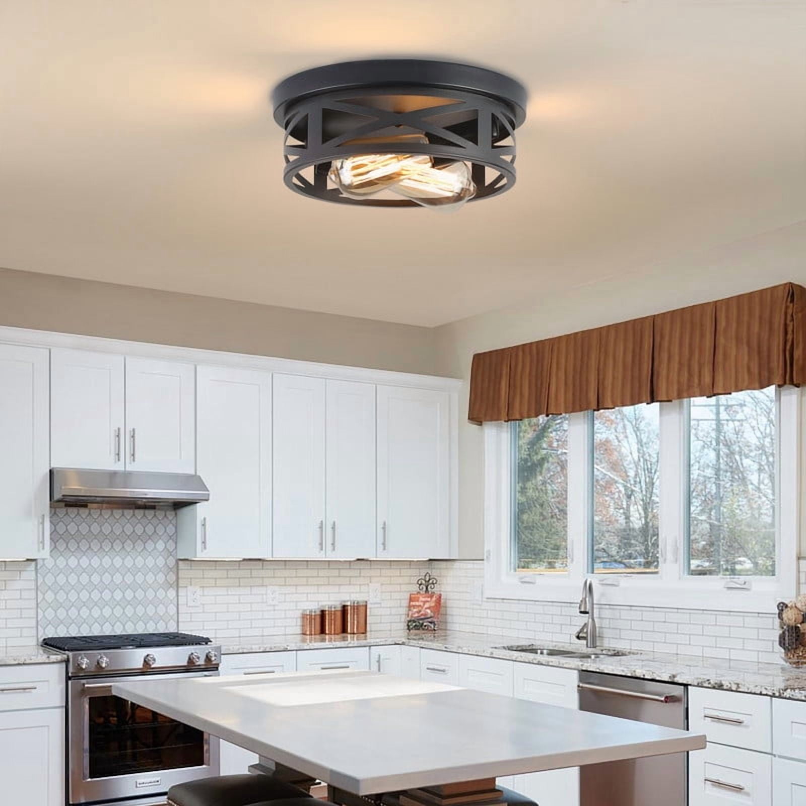 GCGAFUL Farmhouse Flush Mount Ceiling Light, Vintage Round Metal Fixture for Kitchen and Bedroom (Matte Black, 10.8 in, 2 Pack) yyrij