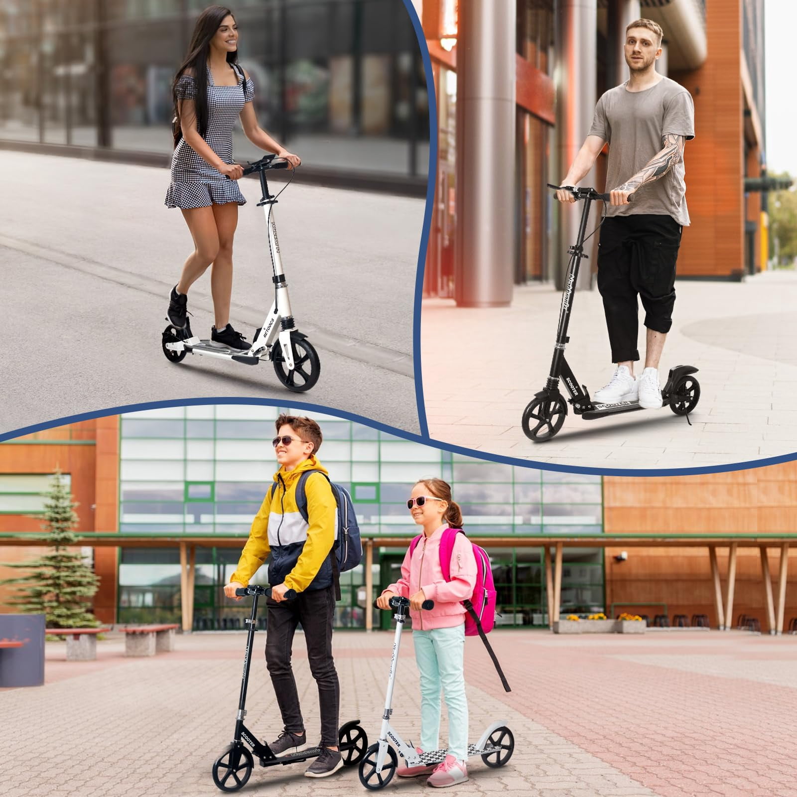 MammyGol Kick Scooter for Kids and Teens, Adjustable Height Folding Scooter with Anti-Shock Suspension (Black, 1 Unit) gz50v