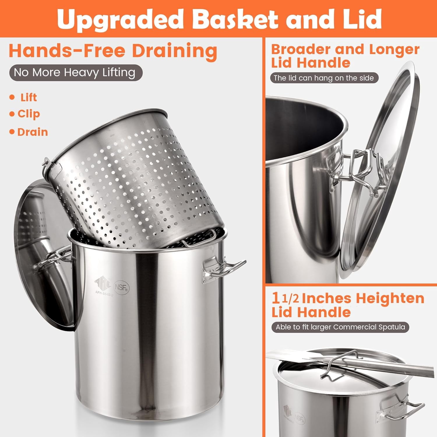 ARC USA 64QT Seafood Boiling Kit, Stainless Steel Propane Burner and Crawfish Pot with Strainer (Silver, 64 qt) p83c5